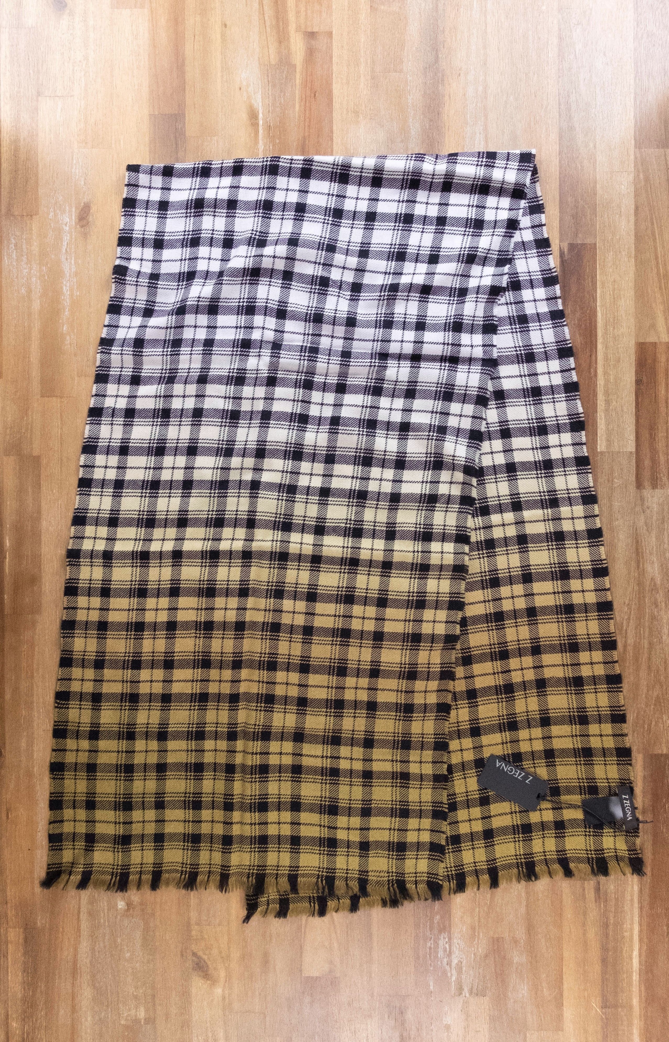 Z Zegna Z ZEGNA black white yellow wool plaid scarf authentic - NWT Size ONE SIZE - 1 Thumbnail