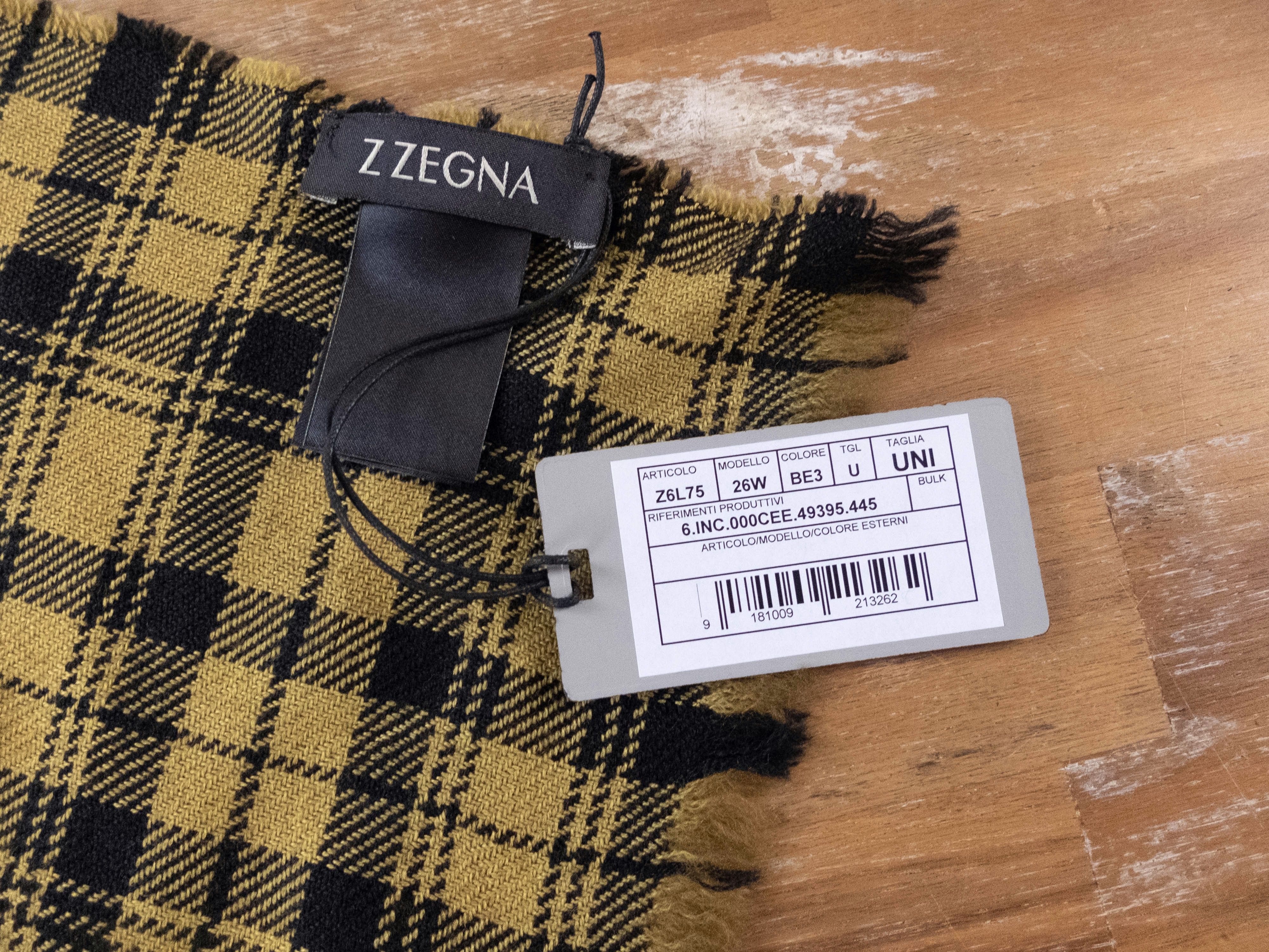 Z Zegna Z ZEGNA black white yellow wool plaid scarf authentic - NWT Size ONE SIZE - 3 Thumbnail