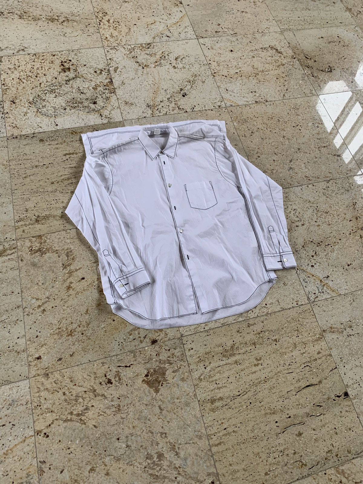 Comme des Garcons Back Attache Button Up In White With Black Stitch Size US M / EU 48-50 / 2 - 3 Thumbnail