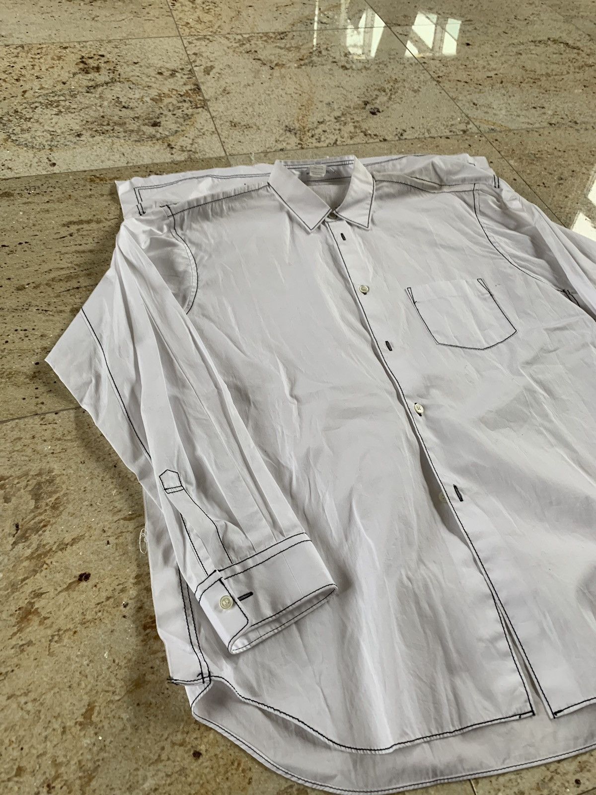 Comme des Garcons Back Attache Button Up In White With Black Stitch Size US M / EU 48-50 / 2 - 4 Thumbnail