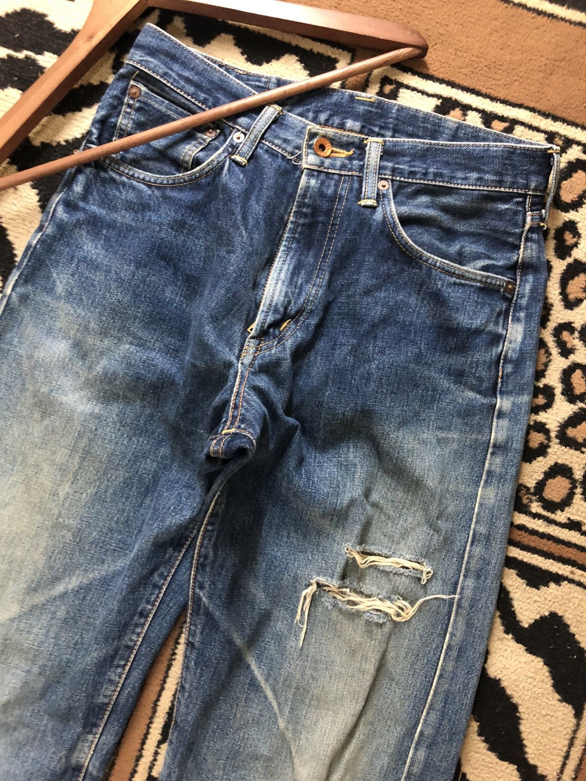 Edwin × Vintage VINTAGE SELVEDGE EDWIN 505x GRUNGE DISTRESSED DENIM Size US 29 - 2 Thumbnail