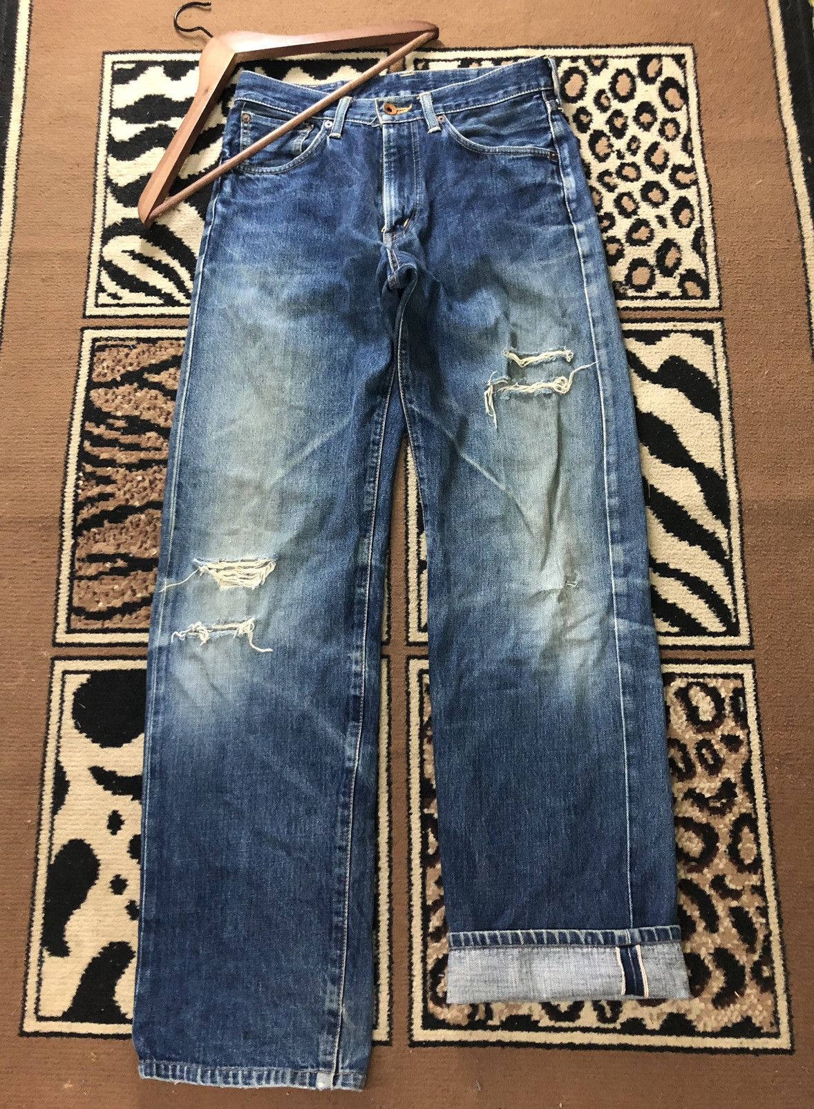 Edwin × Vintage VINTAGE SELVEDGE EDWIN 505x GRUNGE DISTRESSED DENIM Size US 29 - 1 Thumbnail