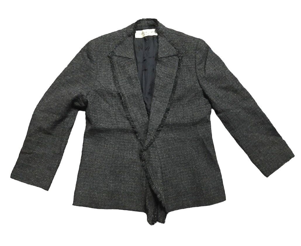 image of Vintage Christian Aujard French Fashion Designer Wool Blazer in Black Gray, Women's (Size Small)