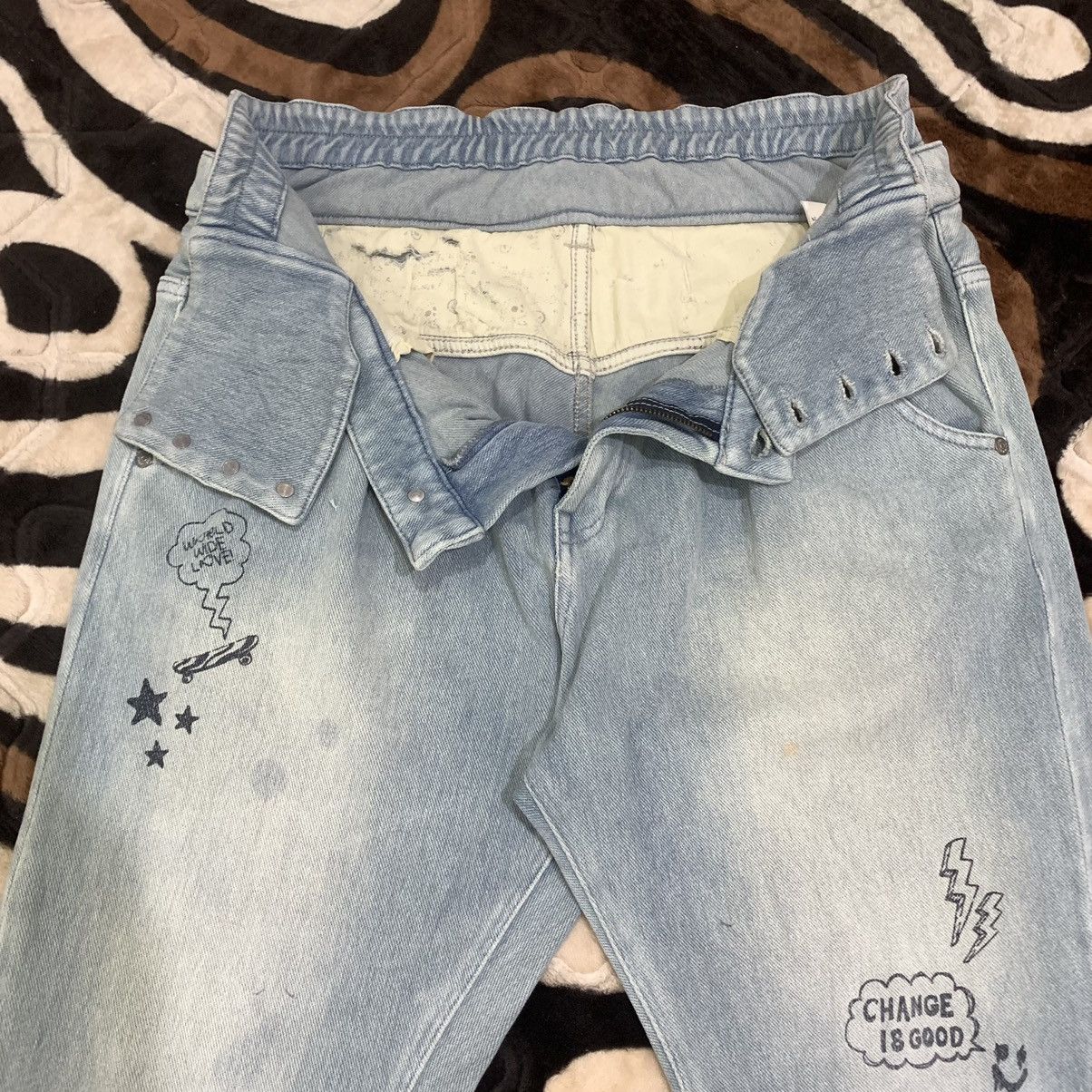 Japanese Brand WORLDWIDE LOVE Double Waist Drop Crotch 3Quarter Denim Jean Size US 32 / EU 48 - 16 Thumbnail