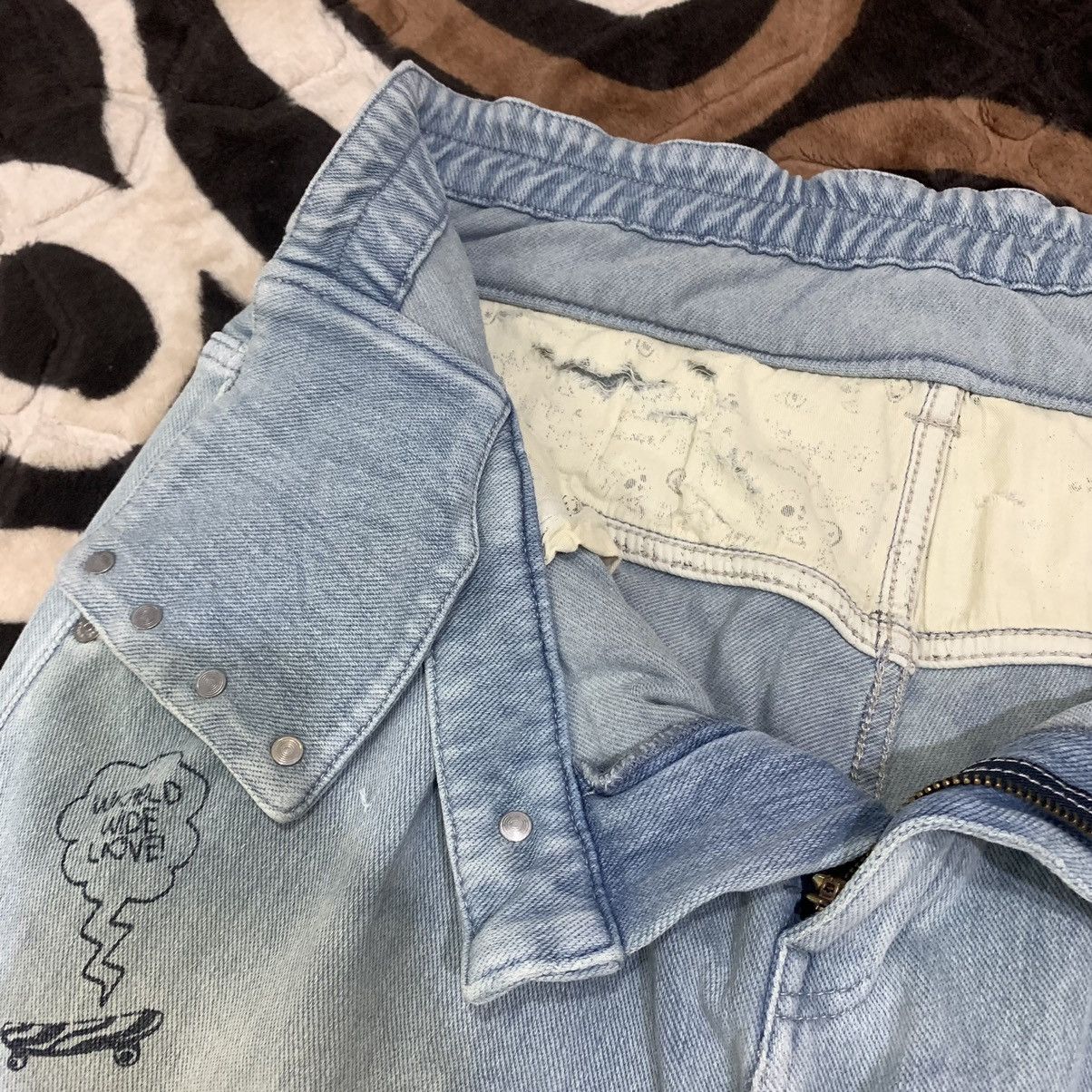 Japanese Brand WORLDWIDE LOVE Double Waist Drop Crotch 3Quarter Denim Jean Size US 32 / EU 48 - 17 Thumbnail