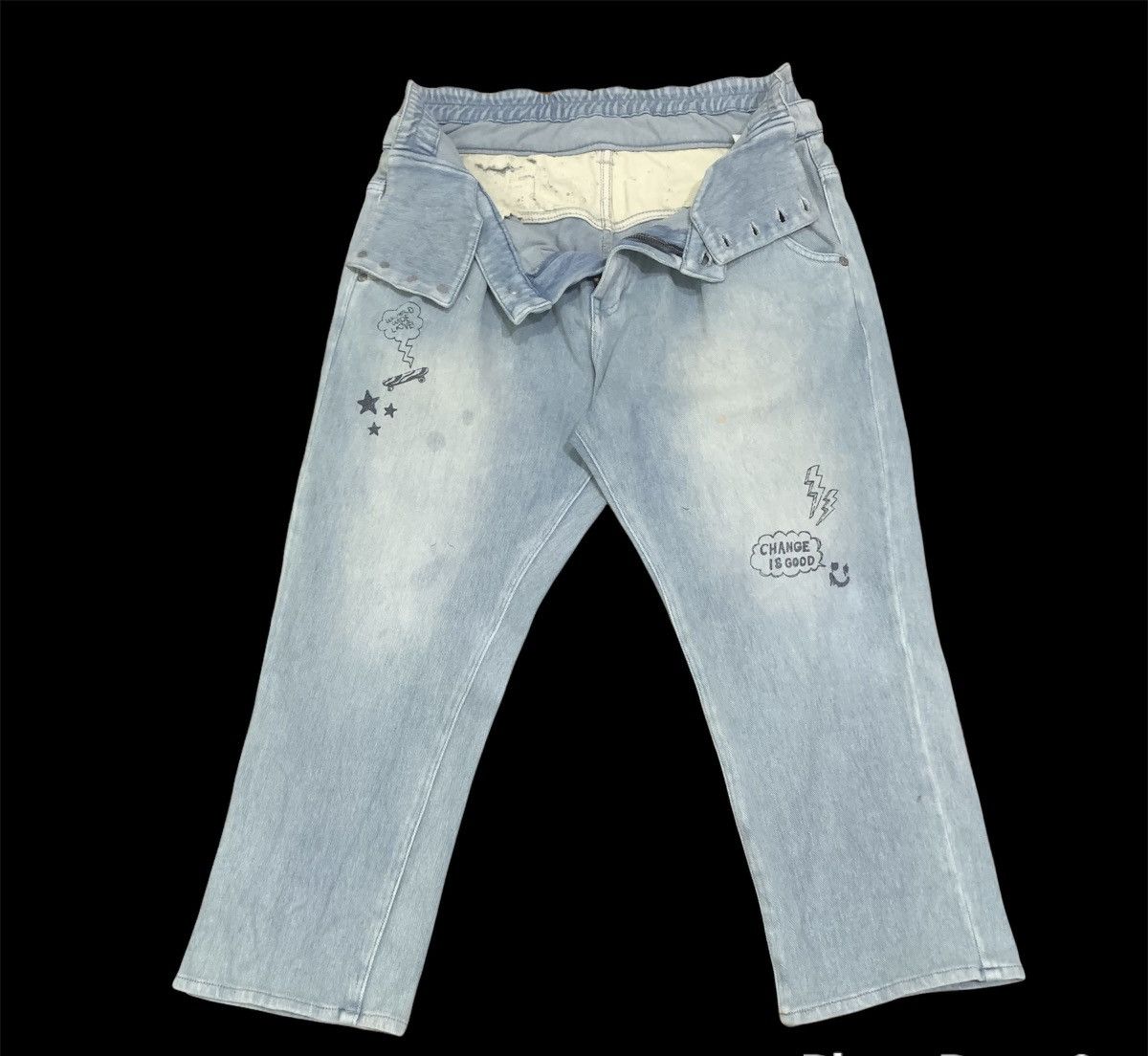 Japanese Brand WORLDWIDE LOVE Double Waist Drop Crotch 3Quarter Denim Jean Size US 32 / EU 48 - 3 Thumbnail