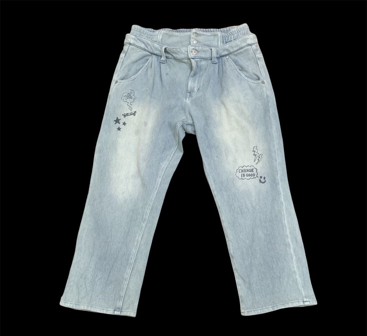 Japanese Brand WORLDWIDE LOVE Double Waist Drop Crotch 3Quarter Denim Jean Size US 32 / EU 48 - 1 Thumbnail