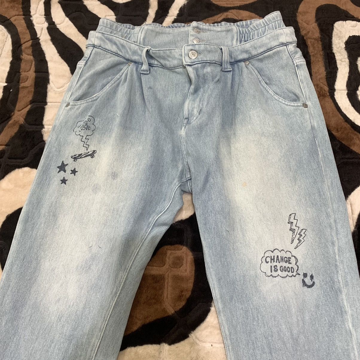 Japanese Brand WORLDWIDE LOVE Double Waist Drop Crotch 3Quarter Denim Jean Size US 32 / EU 48 - 4 Thumbnail