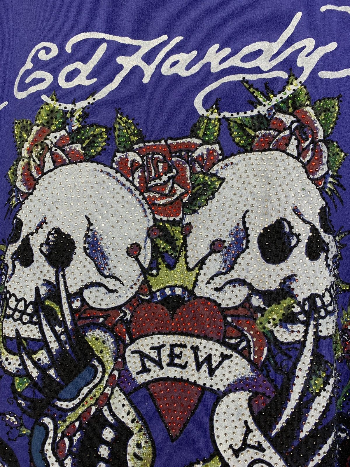 Christian Audigier Vintage Ed Hardy Rhinestones Y2K New York City Blue T-Shirt Size US S / EU 44-46 / 1 - 9 Thumbnail