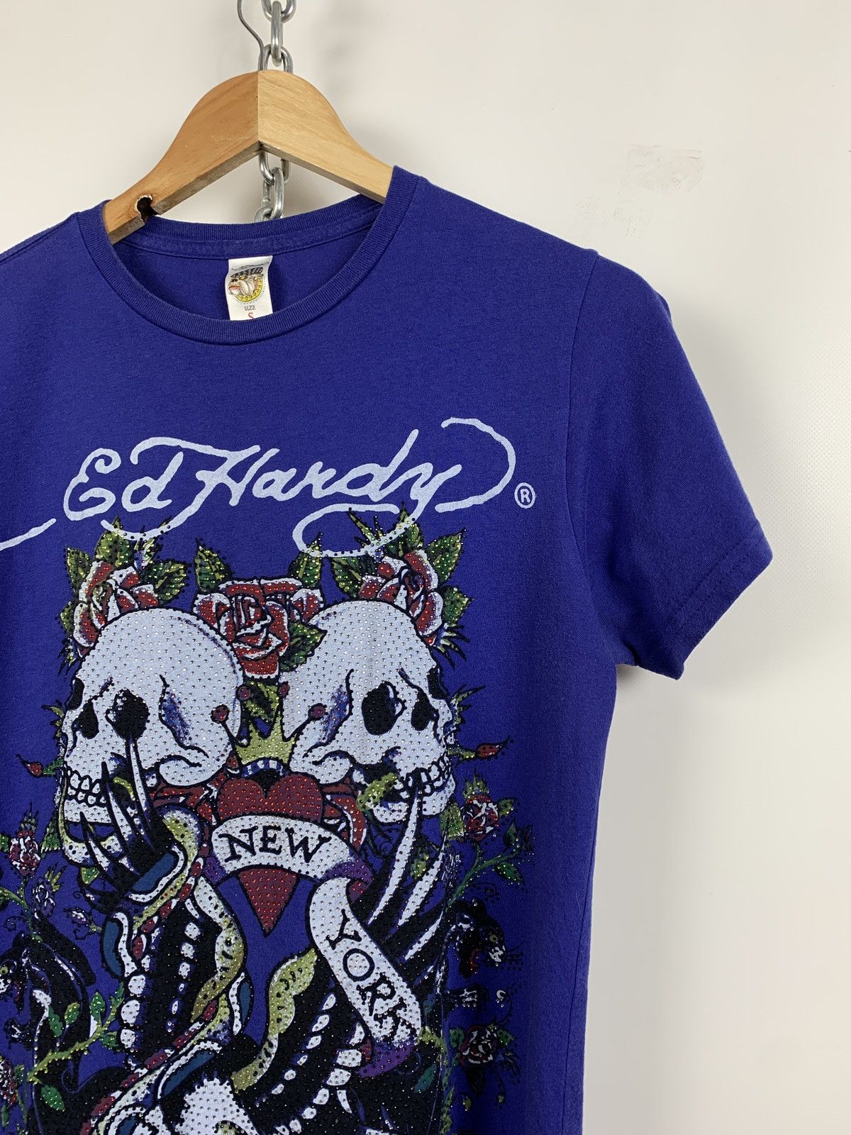 Christian Audigier Vintage Ed Hardy Rhinestones Y2K New York City Blue T-Shirt Size US S / EU 44-46 / 1 - 4 Thumbnail