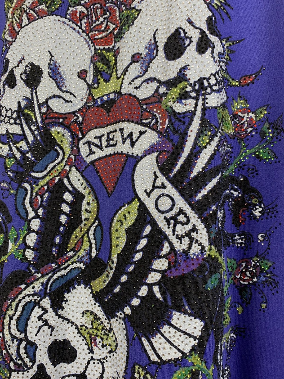 Christian Audigier Vintage Ed Hardy Rhinestones Y2K New York City Blue T-Shirt Size US S / EU 44-46 / 1 - 8 Thumbnail