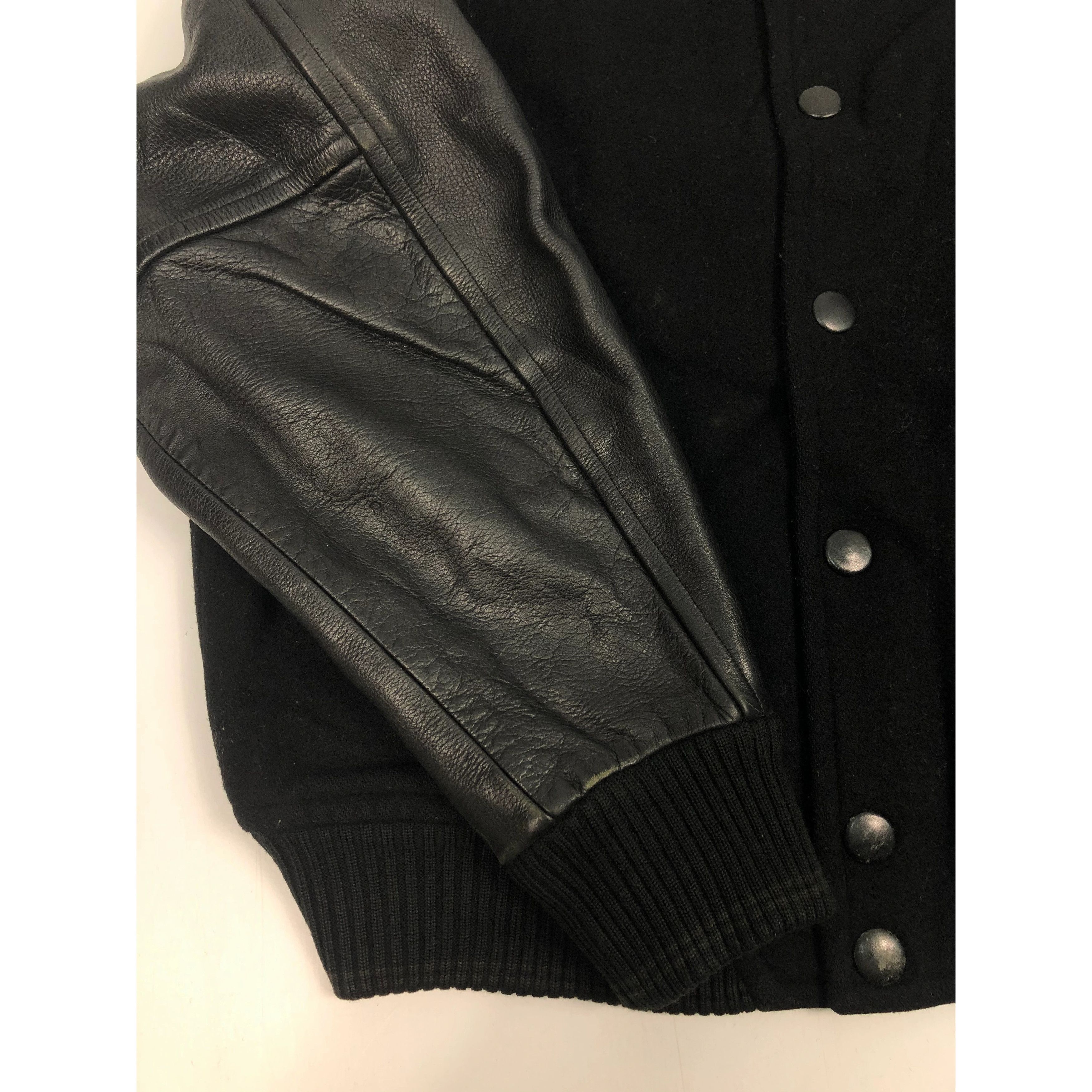 Vintage Vintage The Domon Leather Sleeve Varsity Jacket Black V0094 Size US M / EU 48-50 / 2 - 5 Thumbnail