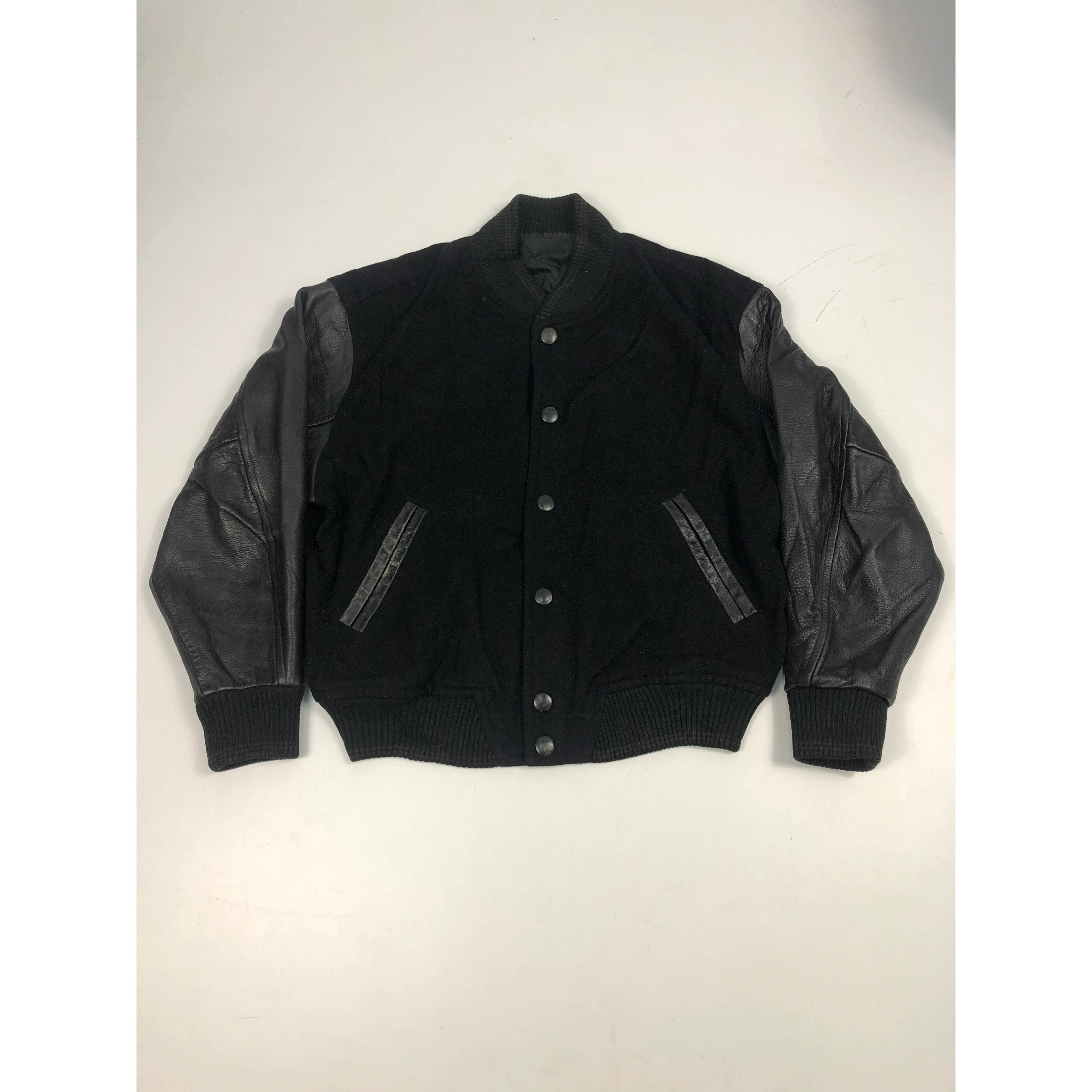 Vintage Vintage The Domon Leather Sleeve Varsity Jacket Black V0094 Size US M / EU 48-50 / 2 - 2 Thumbnail