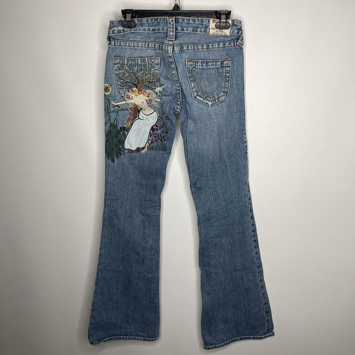 True Religion Y2K Bobby Low Rise Flare Jeans Embroidered Lady Godiva ...