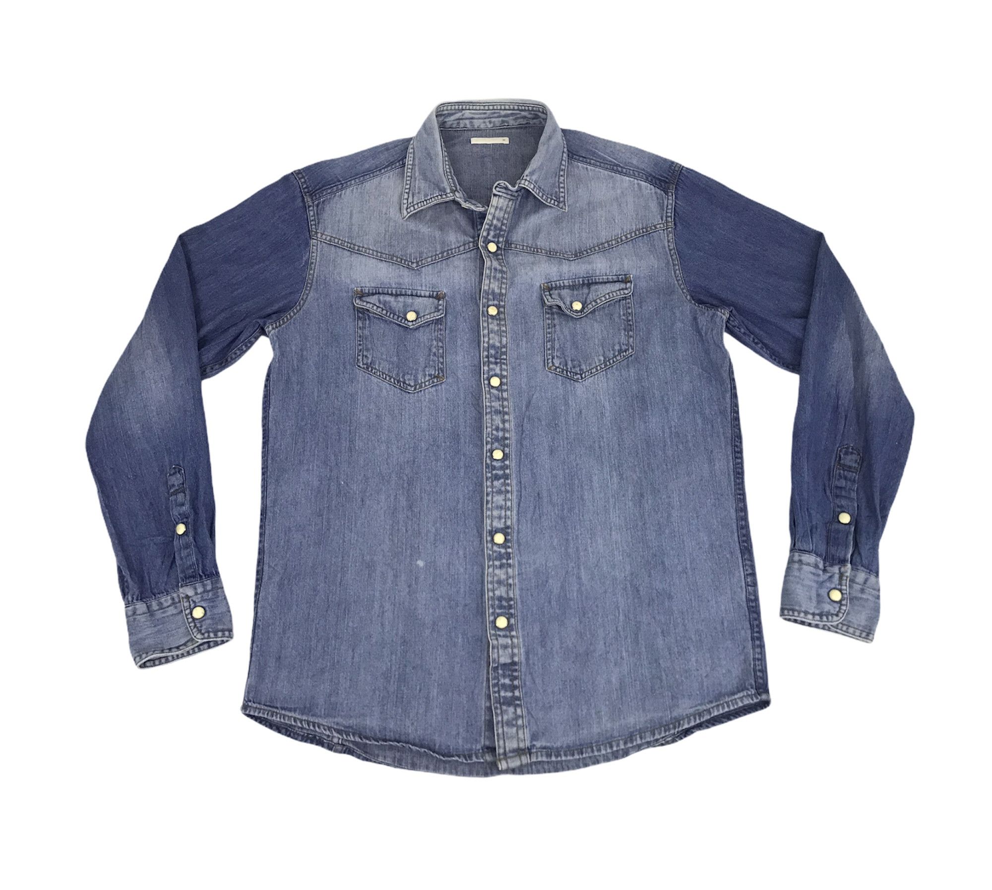 Japanese Brand Western Indigo Denim Shirt Flannel Workwear Vintage Style Size US M / EU 48-50 / 2 - 1 Thumbnail