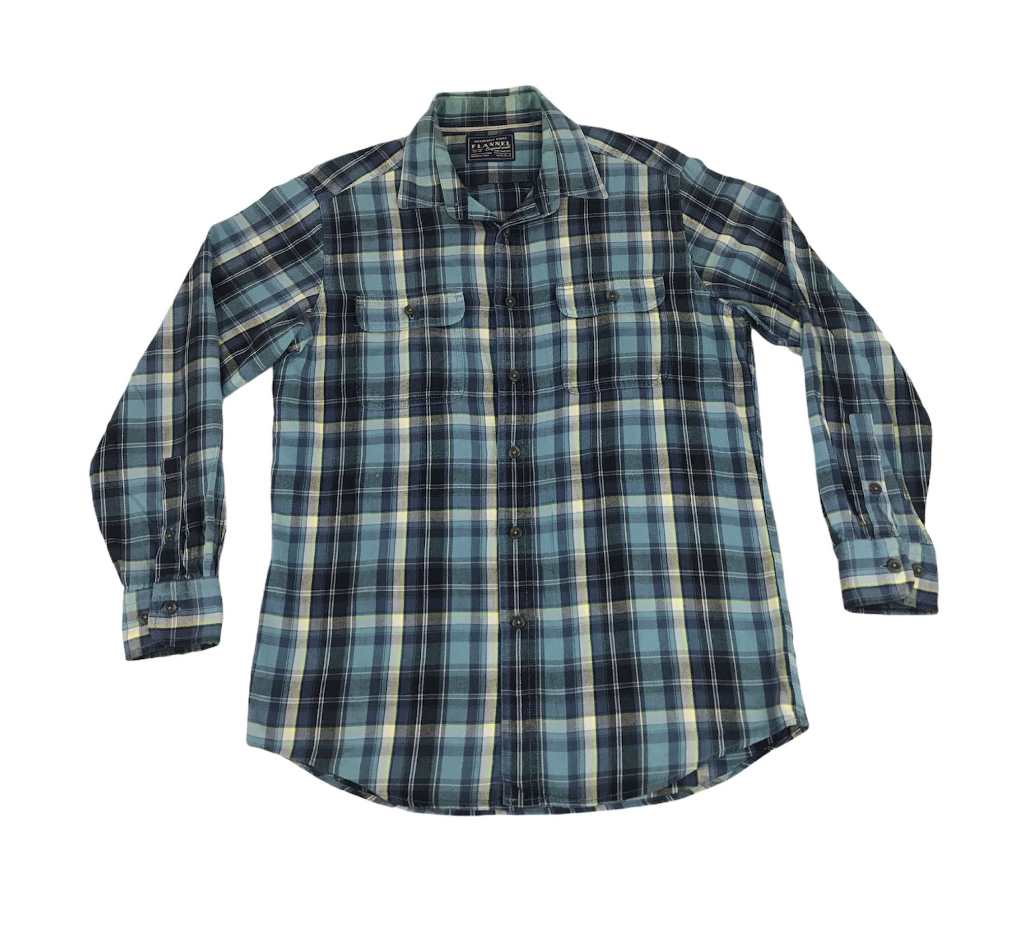 Vintage Flannel Shirt Double Pockets Square Plaid Check