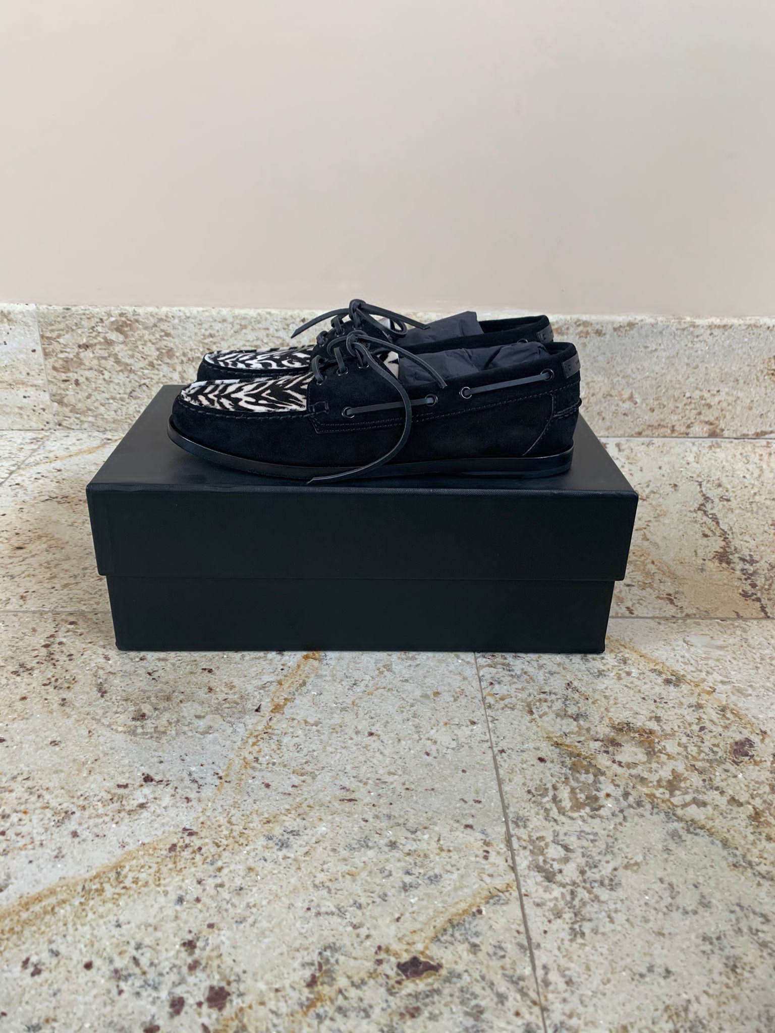 Saint Laurent Paris Suede Deck Loafers in Black with Zebra color Size US 9.5 / EU 42-43 - 2 Thumbnail