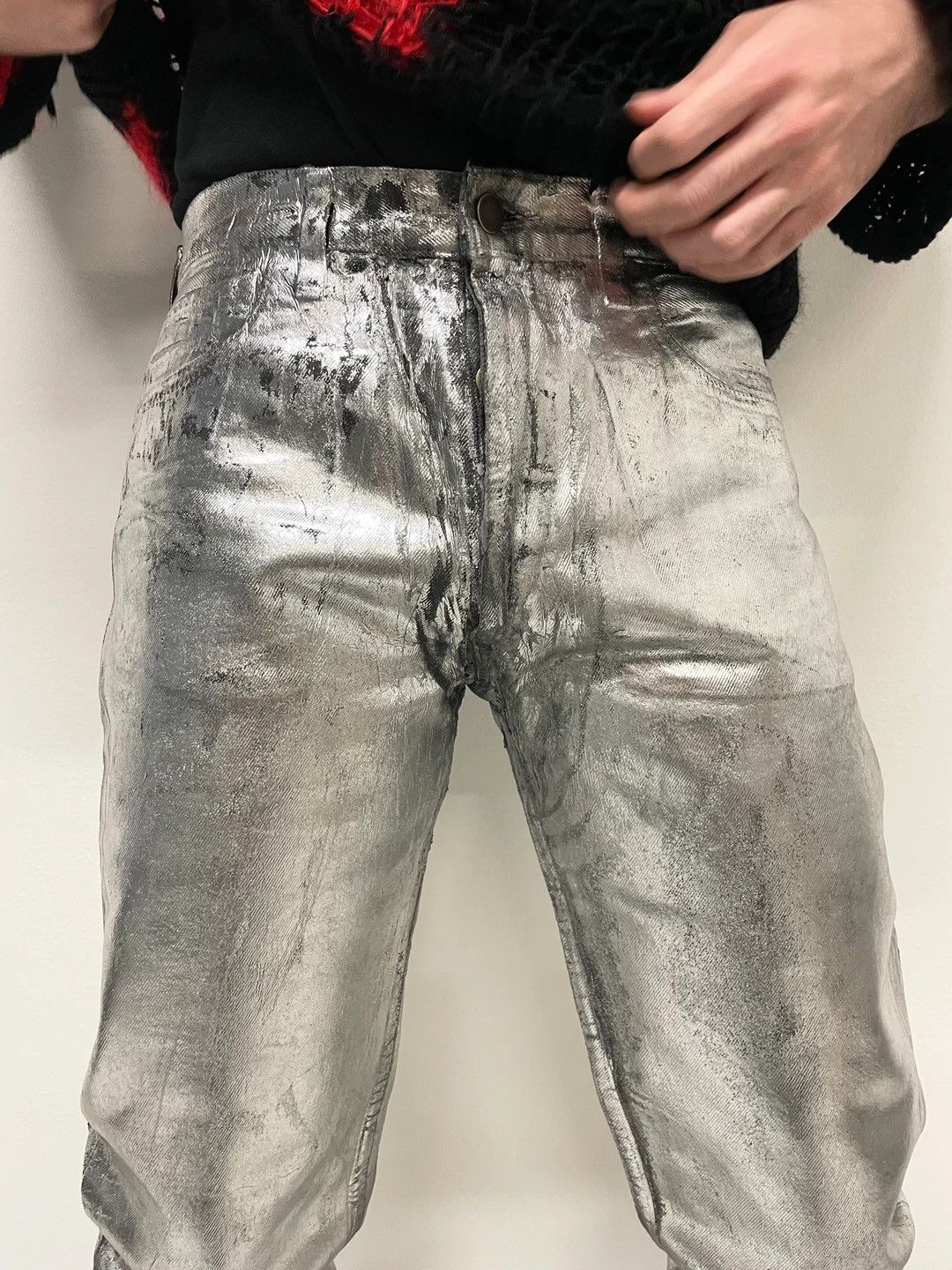 Maison Margiela 1999 Artisanal 0 silver painted jeans denim archive rare |  Grailed