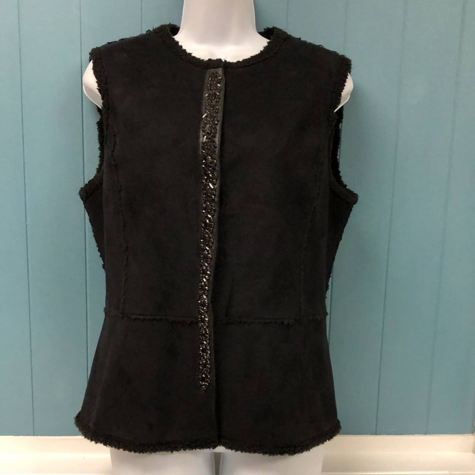 Dana Buchnan faux suede vest encrusted stone women’s size 12
