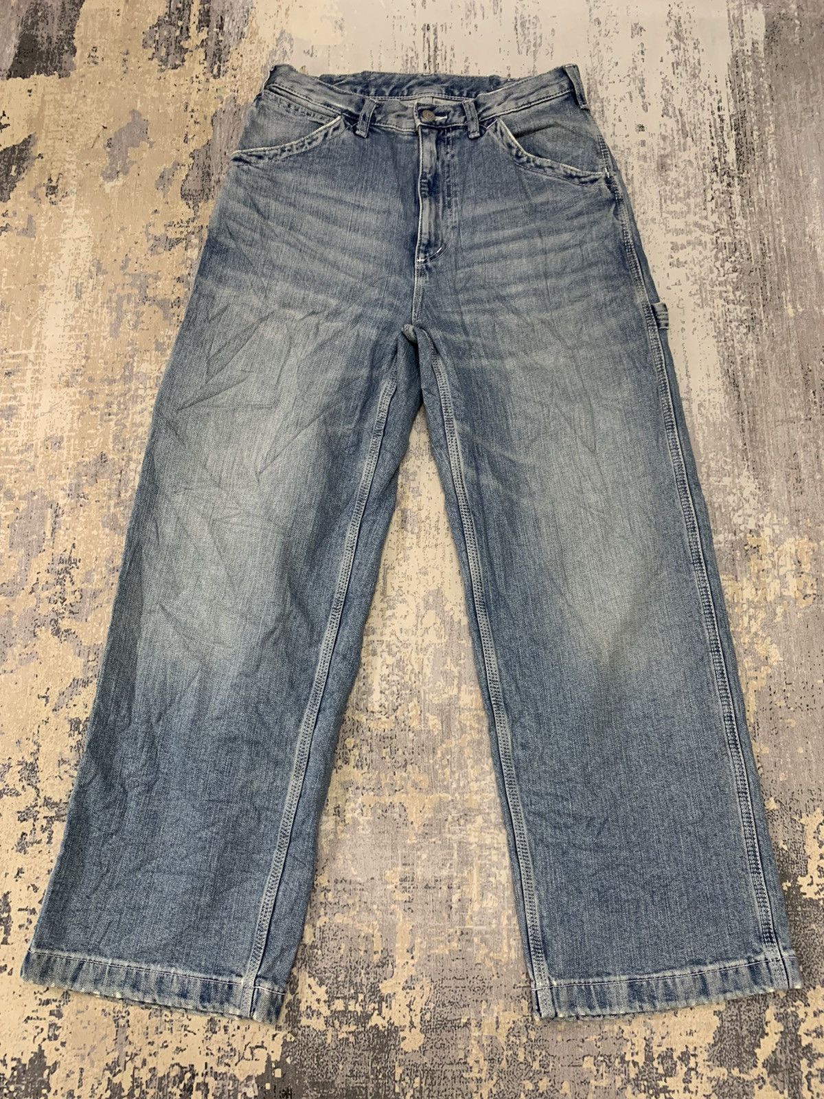 image of Gu Blue Wash Baggy Jeans 31X27, Men's