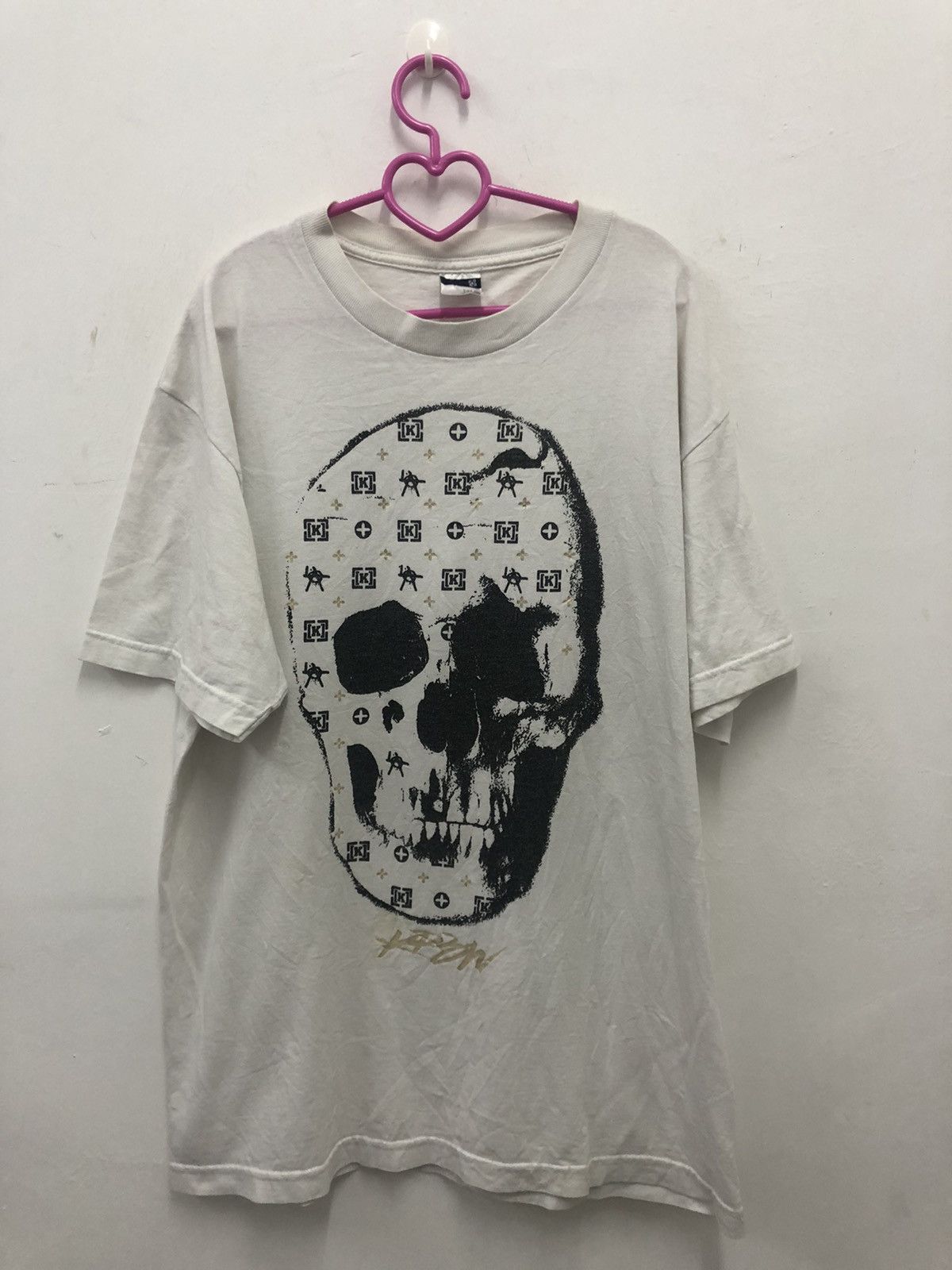 image of Krew Skull Anarchy Monogram Big Logo Shirt in White, Men's (Size Large)