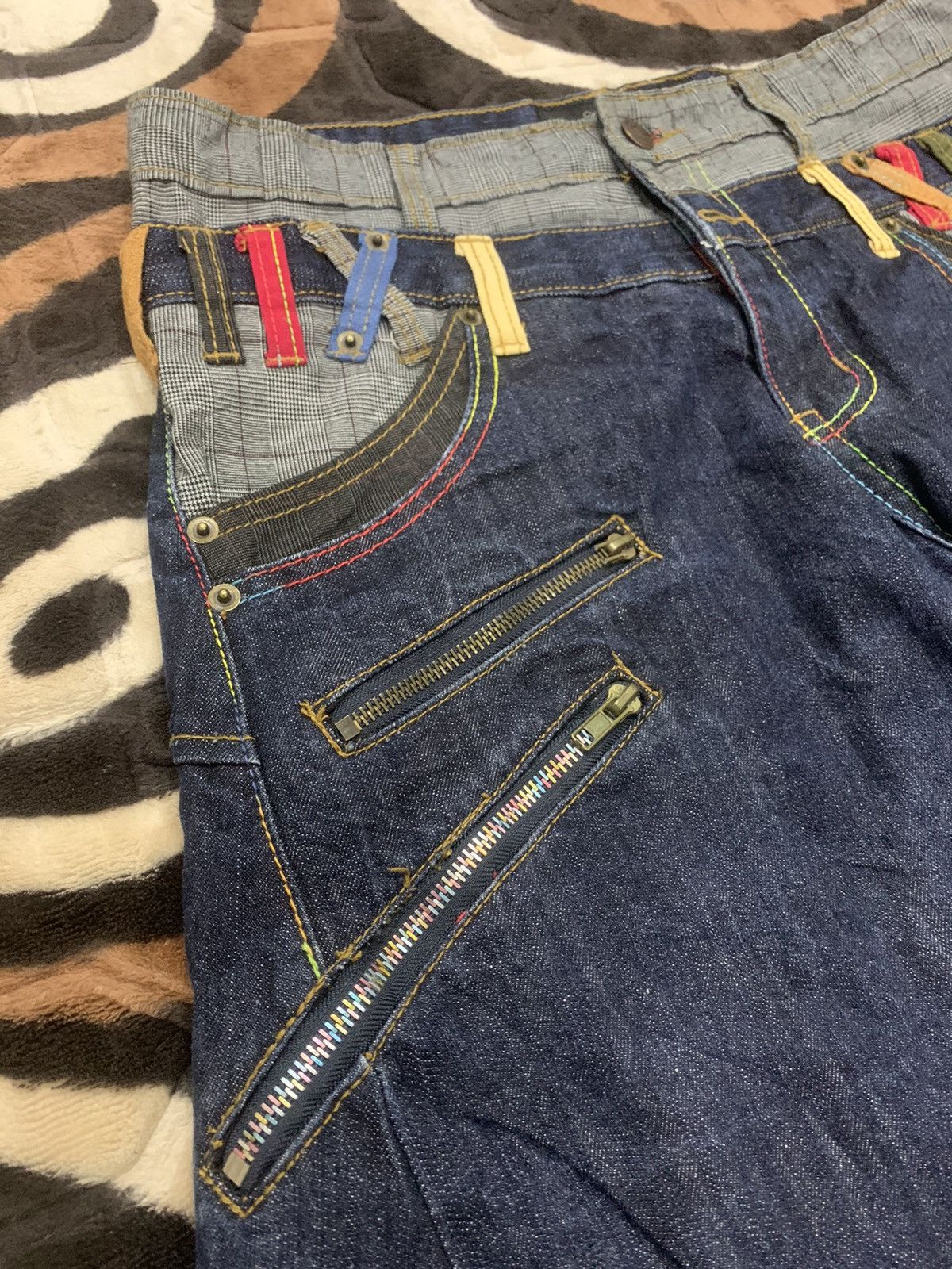 Designer × Japanese Brand × Seditionaries BREATH MINT Glen Plaid Double Waist Multipocket Denim Jeans Size US 33 - 6 Thumbnail