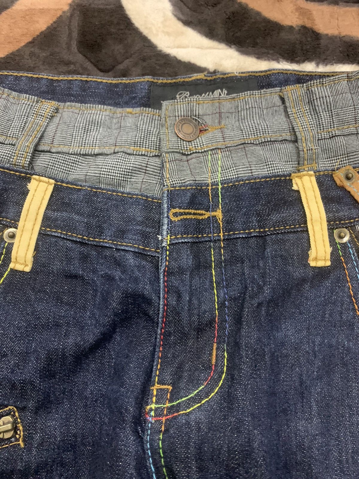 Designer × Japanese Brand × Seditionaries BREATH MINT Glen Plaid Double Waist Multipocket Denim Jeans Size US 33 - 9 Thumbnail