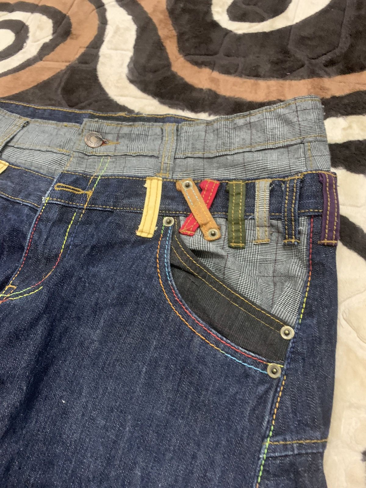 Designer × Japanese Brand × Seditionaries BREATH MINT Glen Plaid Double Waist Multipocket Denim Jeans Size US 33 - 7 Thumbnail