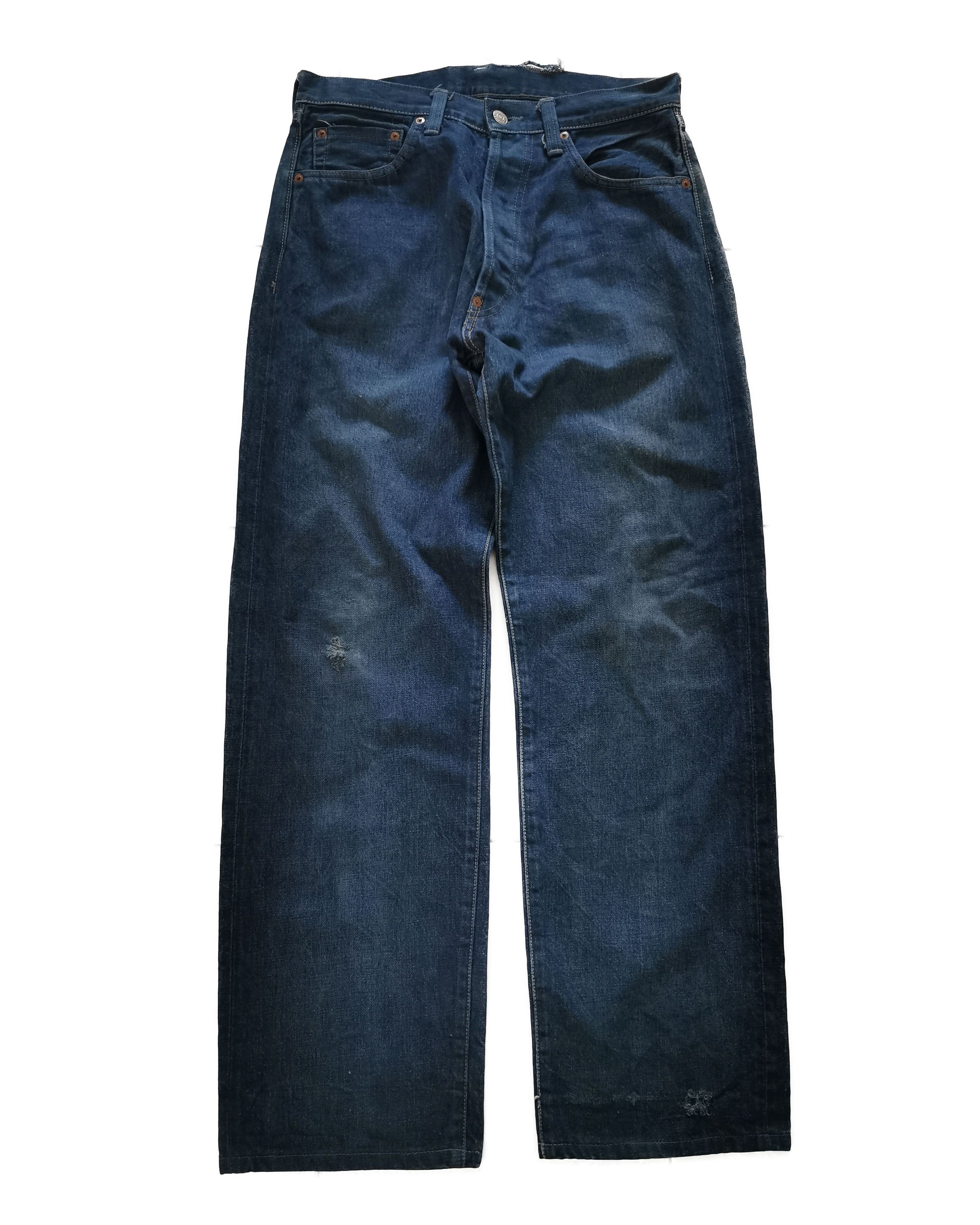 image of Vintage Evis Distressed Denim Re-Dye Selvedge Jeans in Dark Blue, Men's (Size 30)