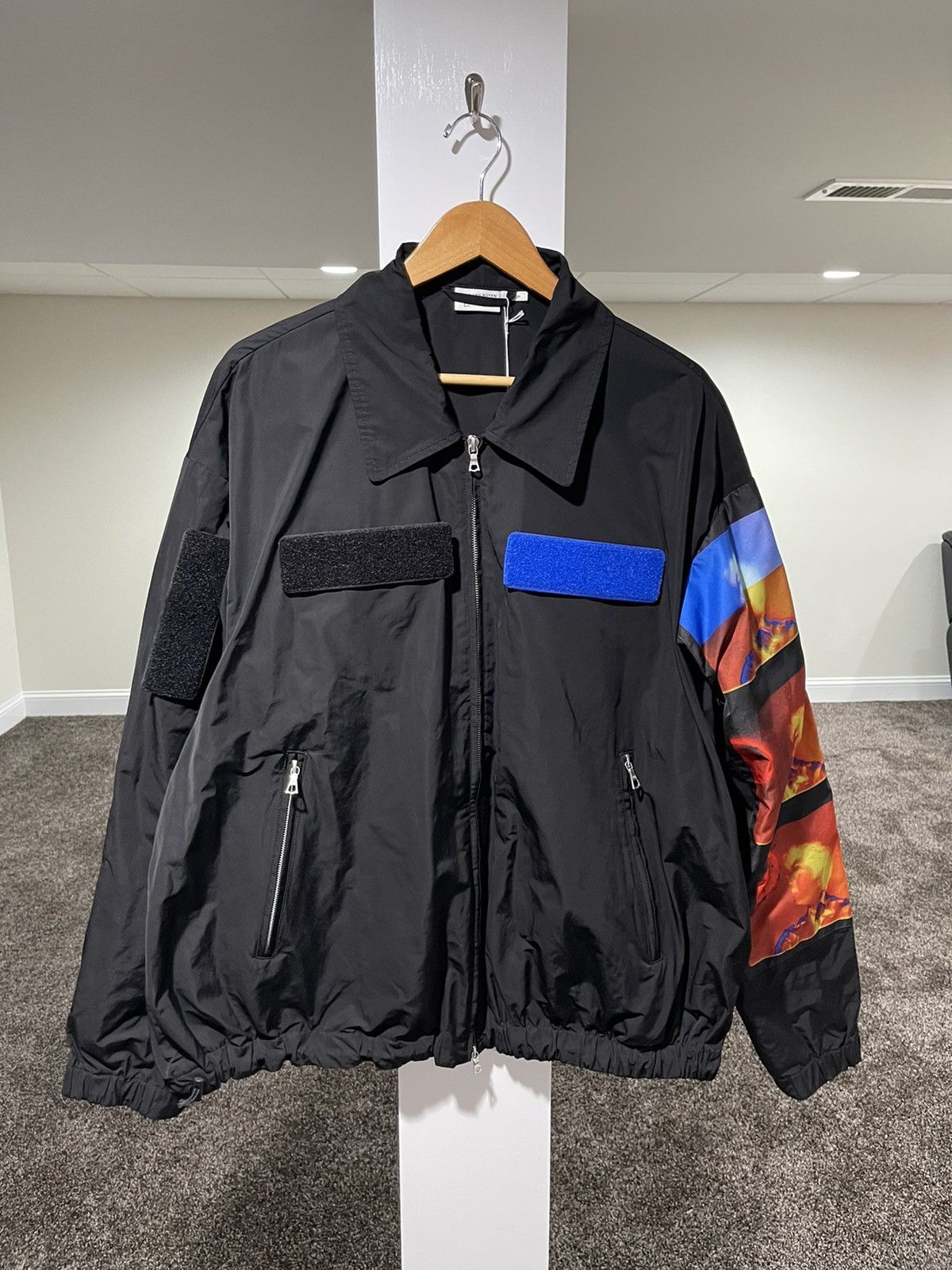 image of Dries Van Noten Black Len Lye Edition Velcro Patch Jacket, Men's (Size Large)