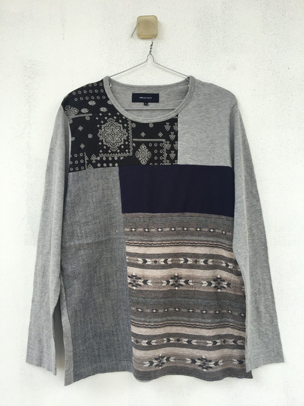 Ships Jet Blue Patchwork Style Longsleeve Tshirts