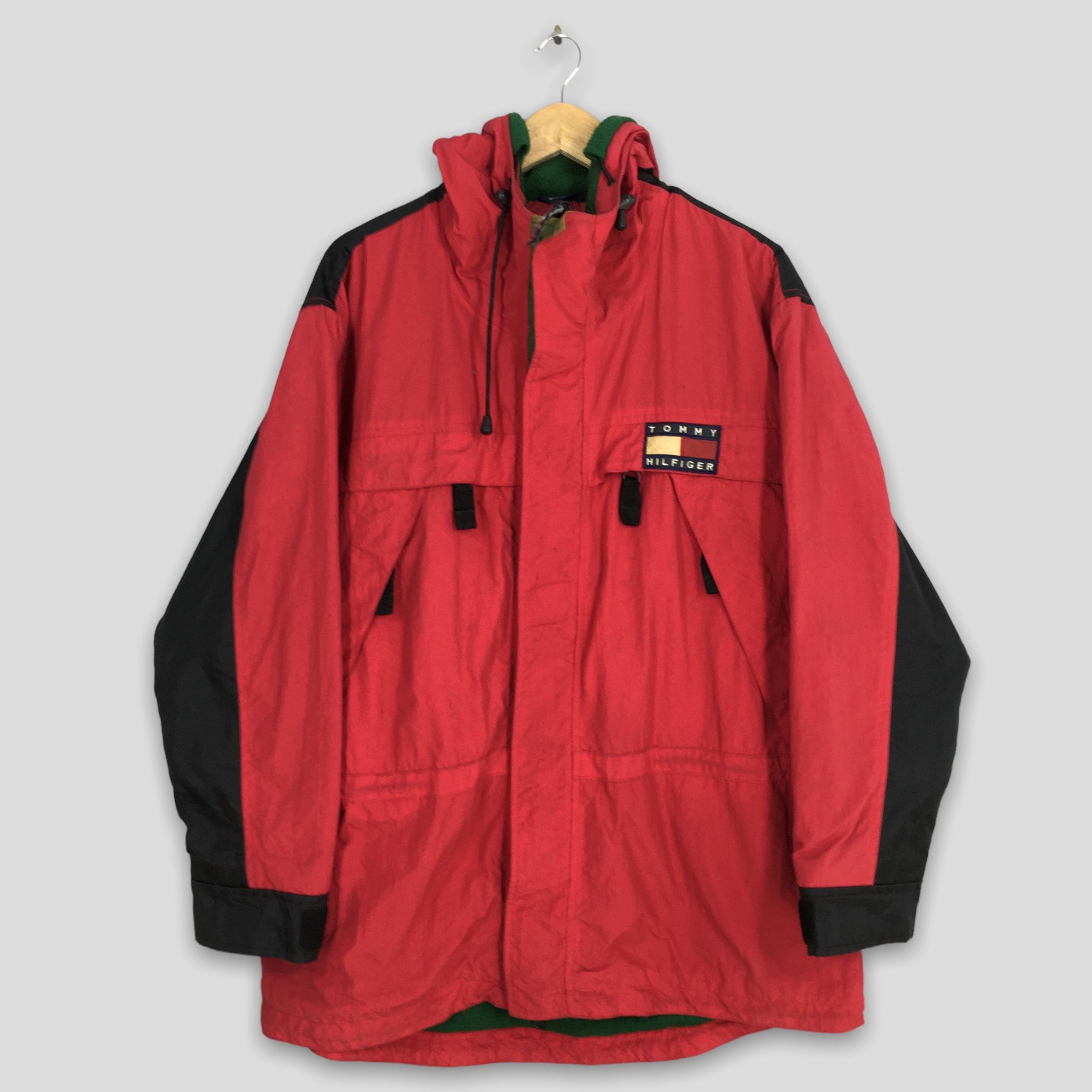 image of Sports Specialties x Tommy Hilfiger Vintage Tommy Hilfiger Bomber Hoodie Jacket Medium in Red, Men'