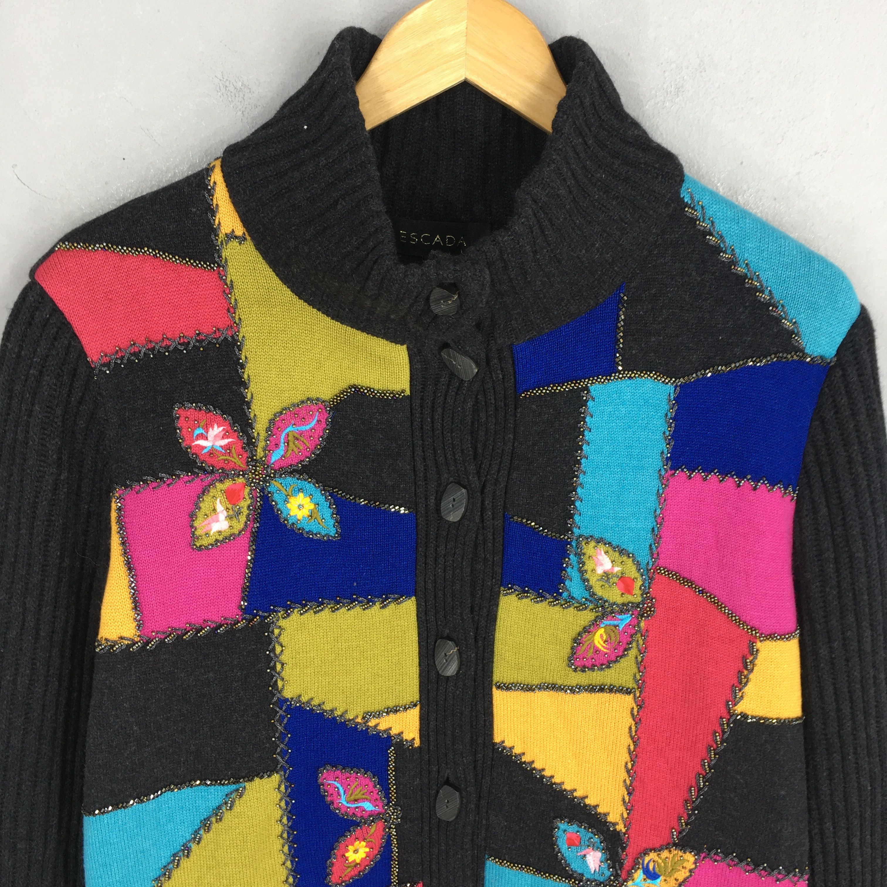 Vintage Escada Italy Wool Cardigan Women Long Jacket Medium