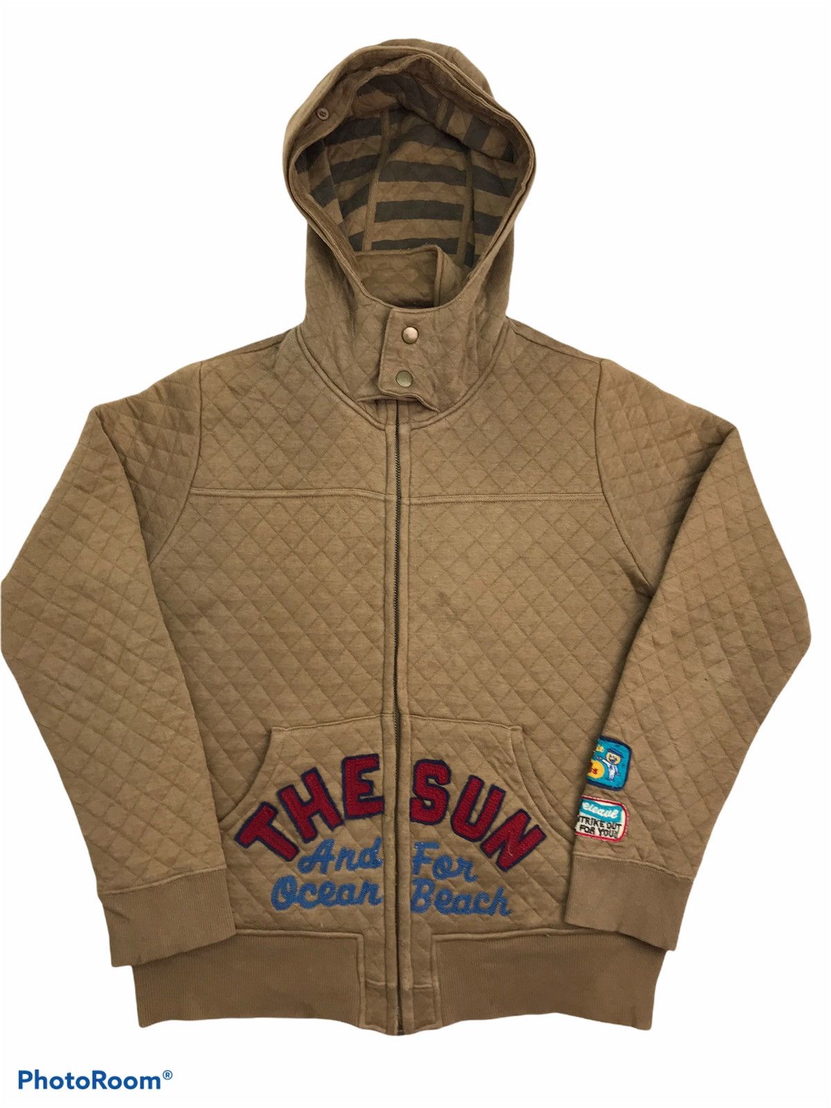 image of Union Made Rough Rnc Patches Quilted Sweatshirt in Brown, Men's (Size Small)