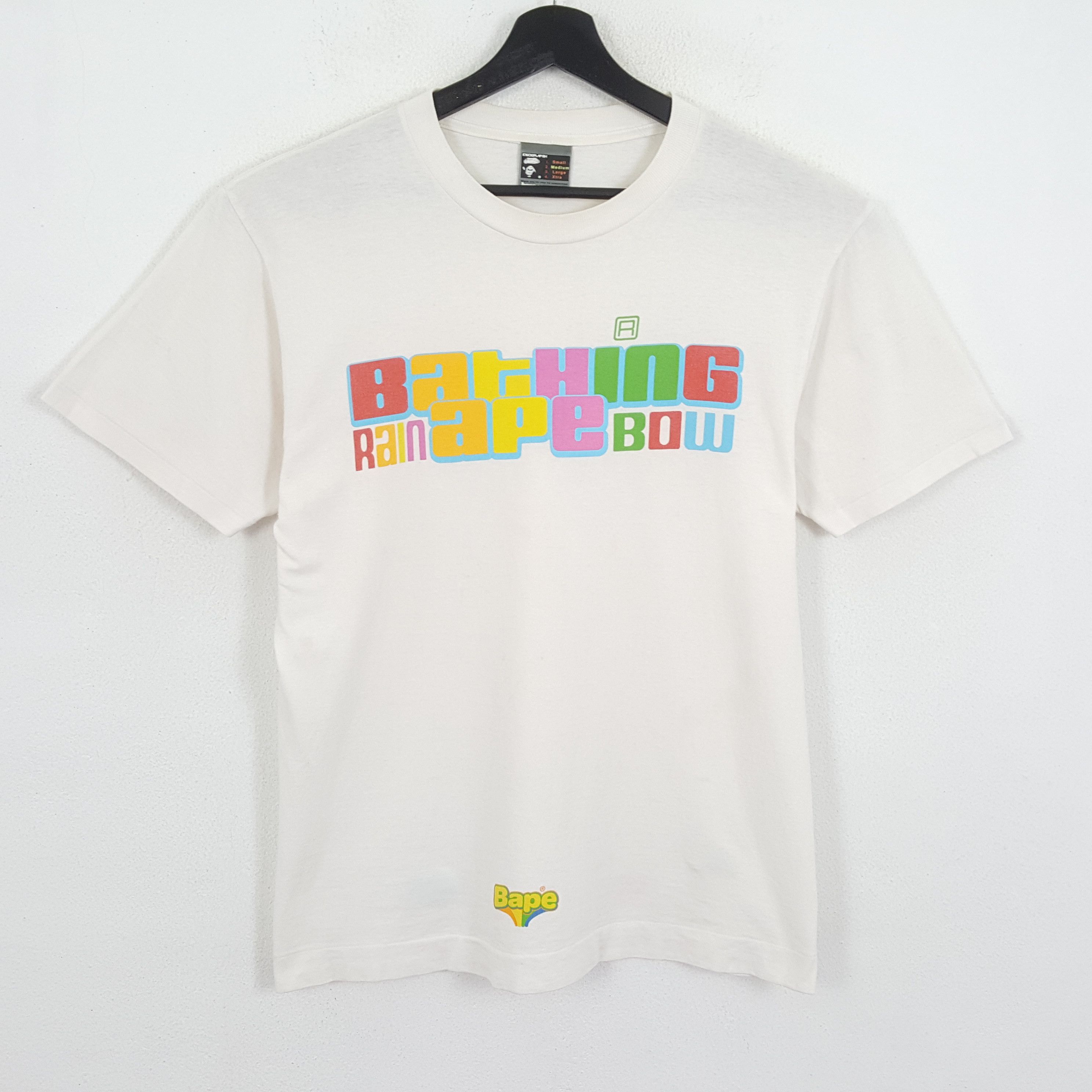 image of Bathing Ape Bape Rainbow Spell Out Design Tshirt in White, Men's (Size Medium)