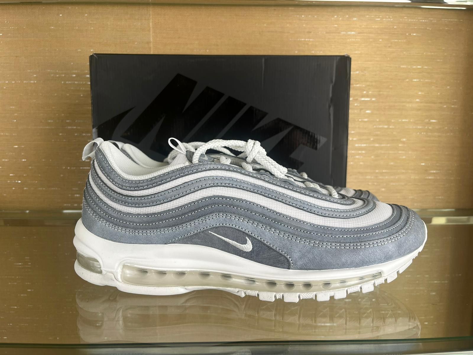 image of Comme Des Garcons x Nike Cdg Airmax 97 Sneakers In Blue Silver White, Men's (Size 11)