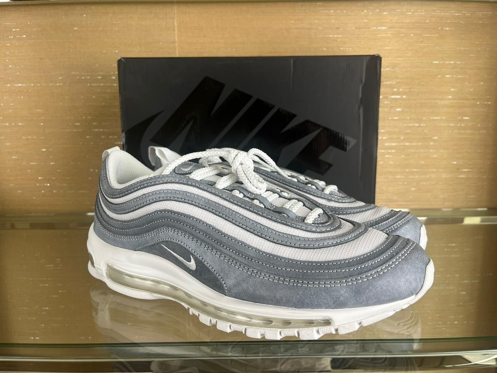 image of Comme Des Garcons x Nike Q.4 / Cdg Airmax 97 Sneakers In Blue Silver White, Men's