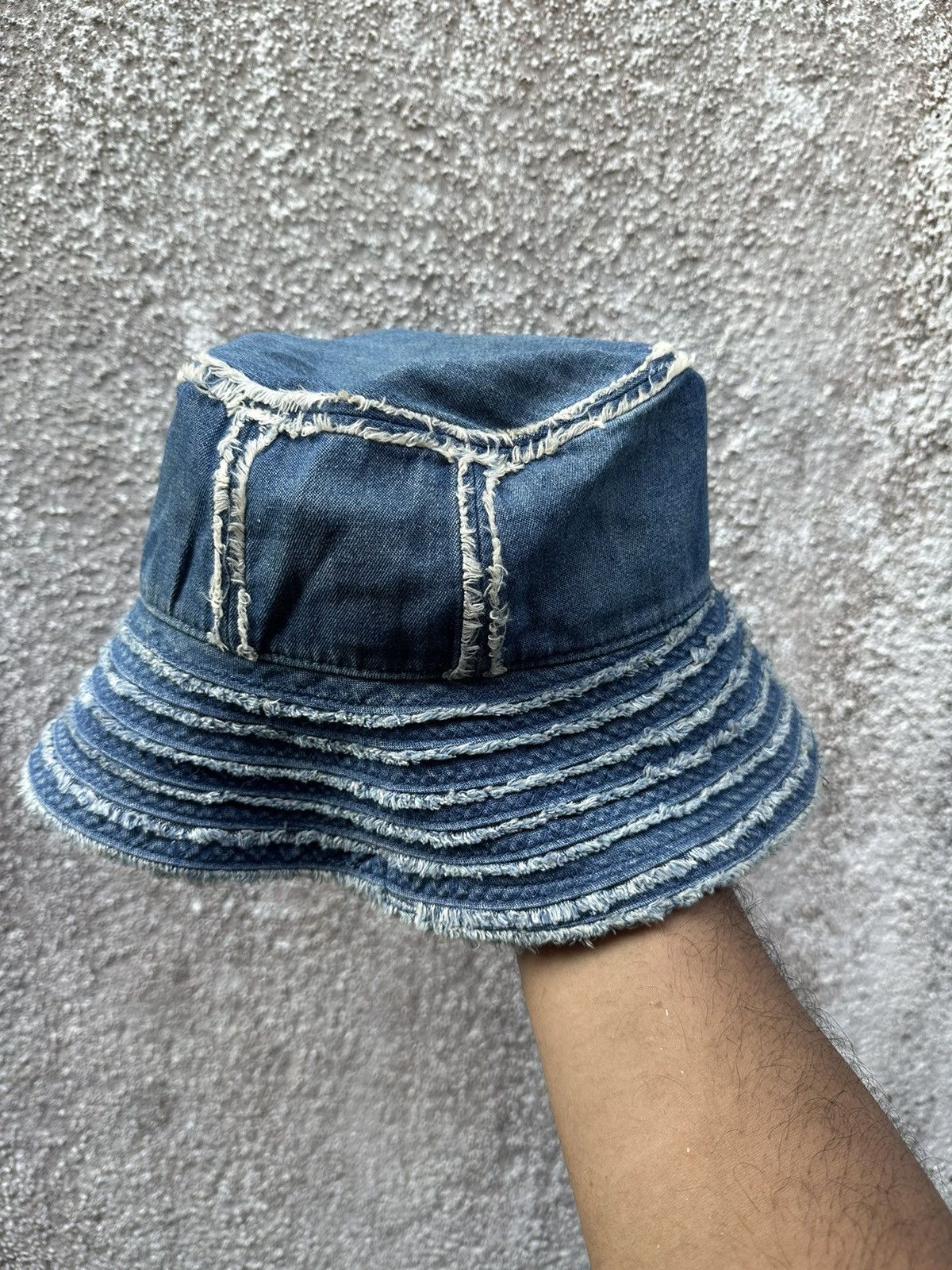 Japanese Brand Distress Denim Bucket Hat Size ONE SIZE - 1 Thumbnail