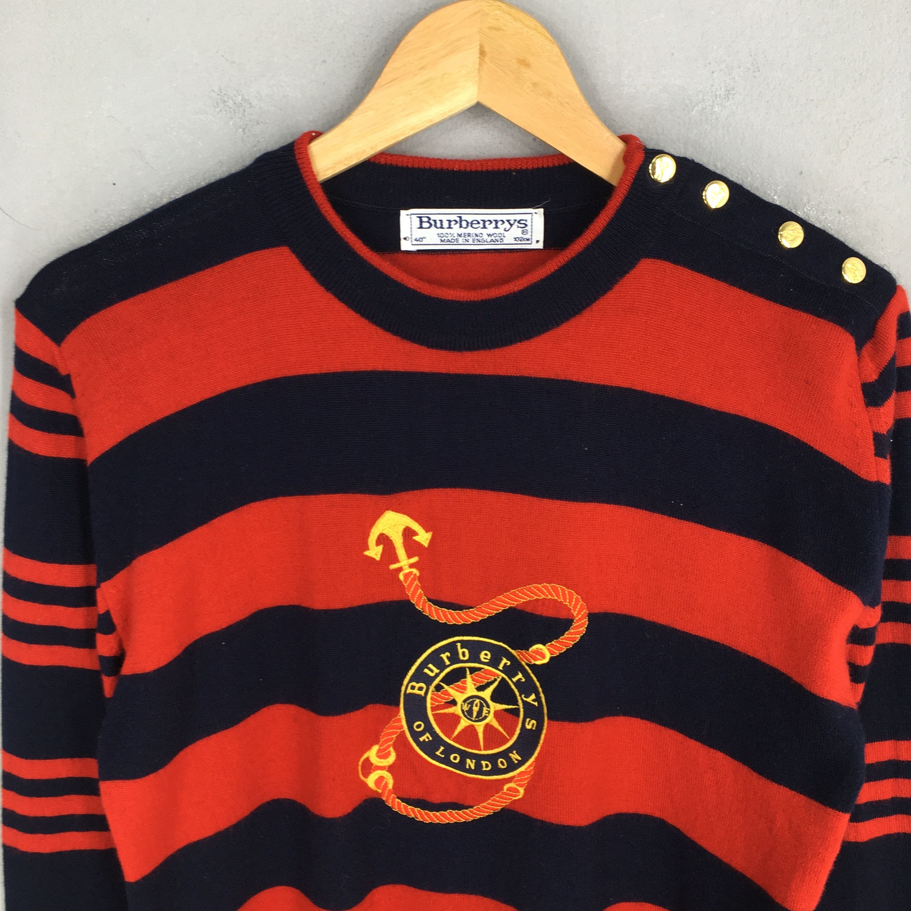 Burberry × Vintage Burberrys Of London Women Stripes Wool Pullover Small Size S / US 4 / IT 40 - 2 Thumbnail