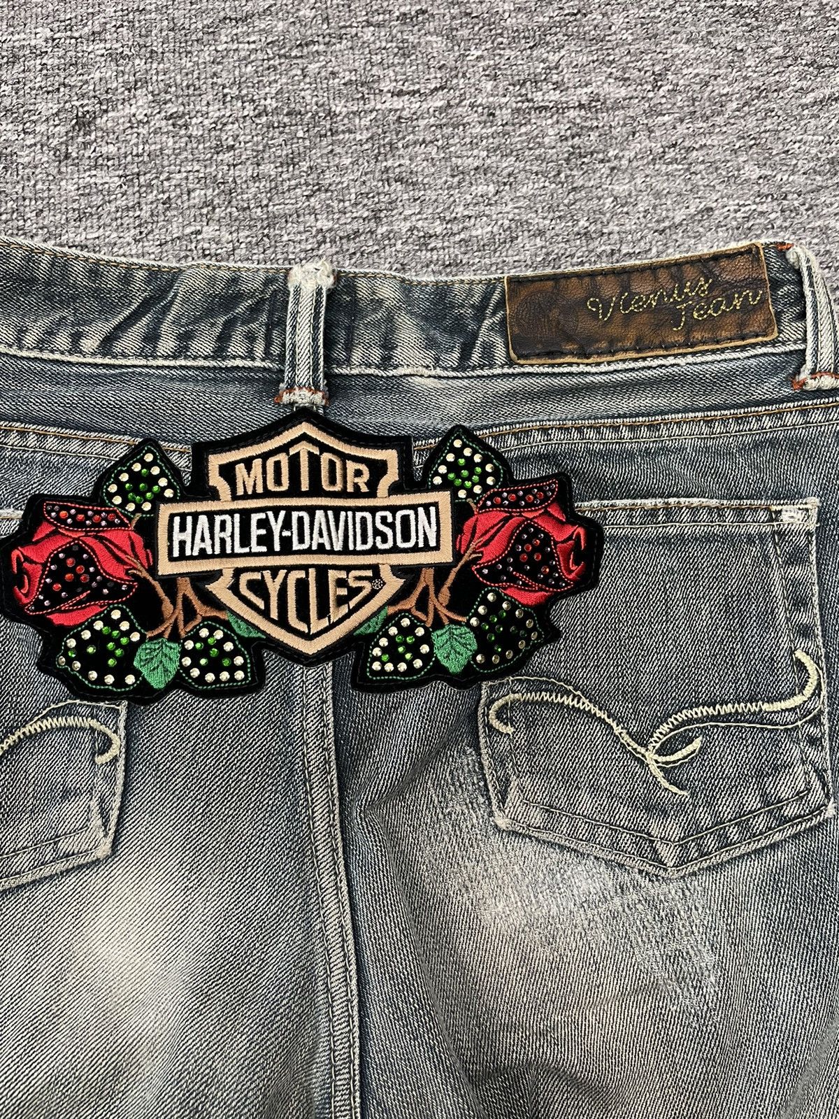 Edwin Vintage Edwin Japan Flare Jeans Harley Davidson Custom Patch Size US 29 - 8 Thumbnail