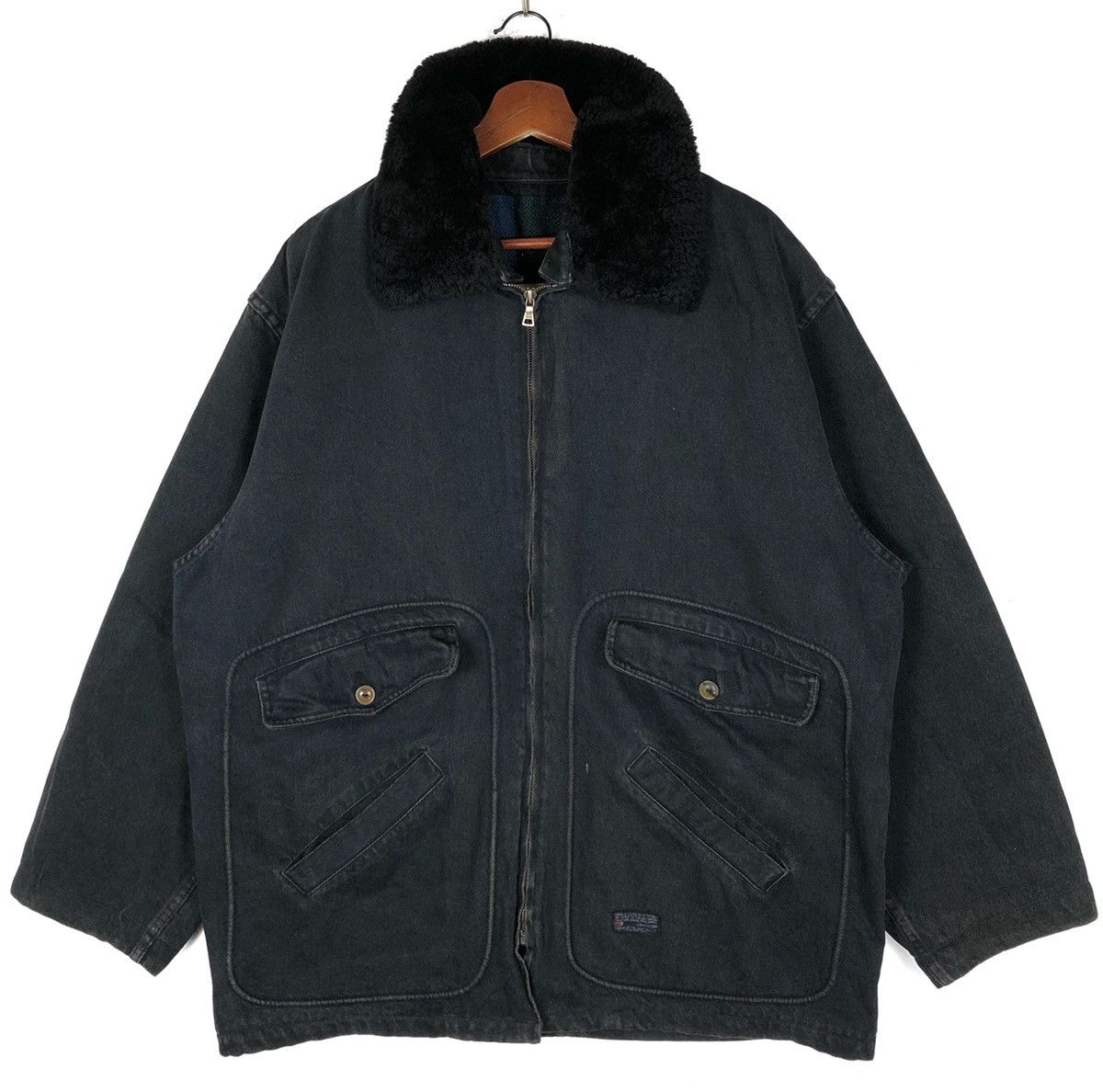 image of 90’S Enrico Coveri Heavy Denim Chore Jacket in Black Denim, Men's (Size Medium)