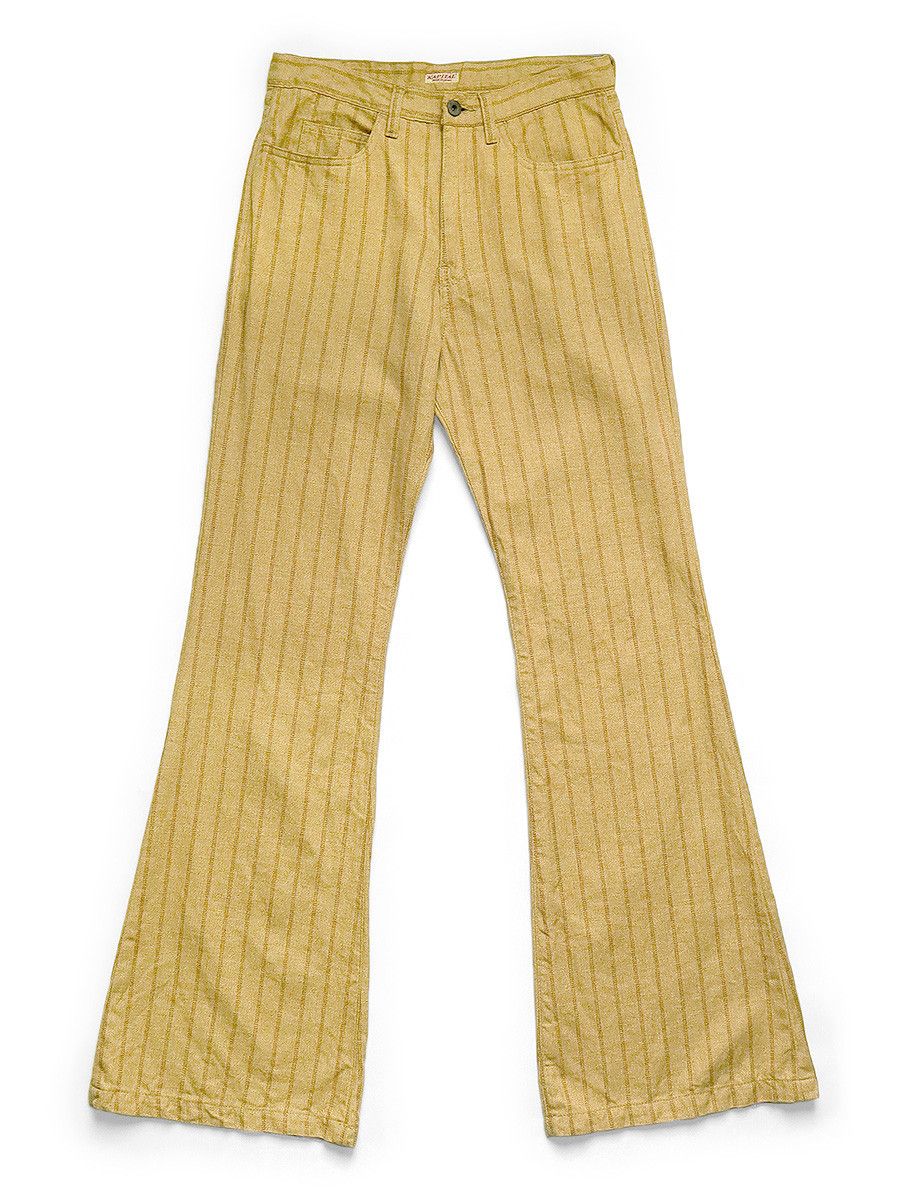 image of Kapital Linen Gibson Stripe 5P Okabellbo Pants in Gold, Men's (Size 38)