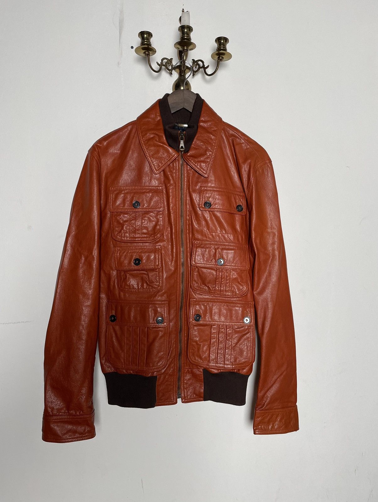 image of Dolce Gabbana Cargo Leather Jacket in Orange, Men's (Size Medium)