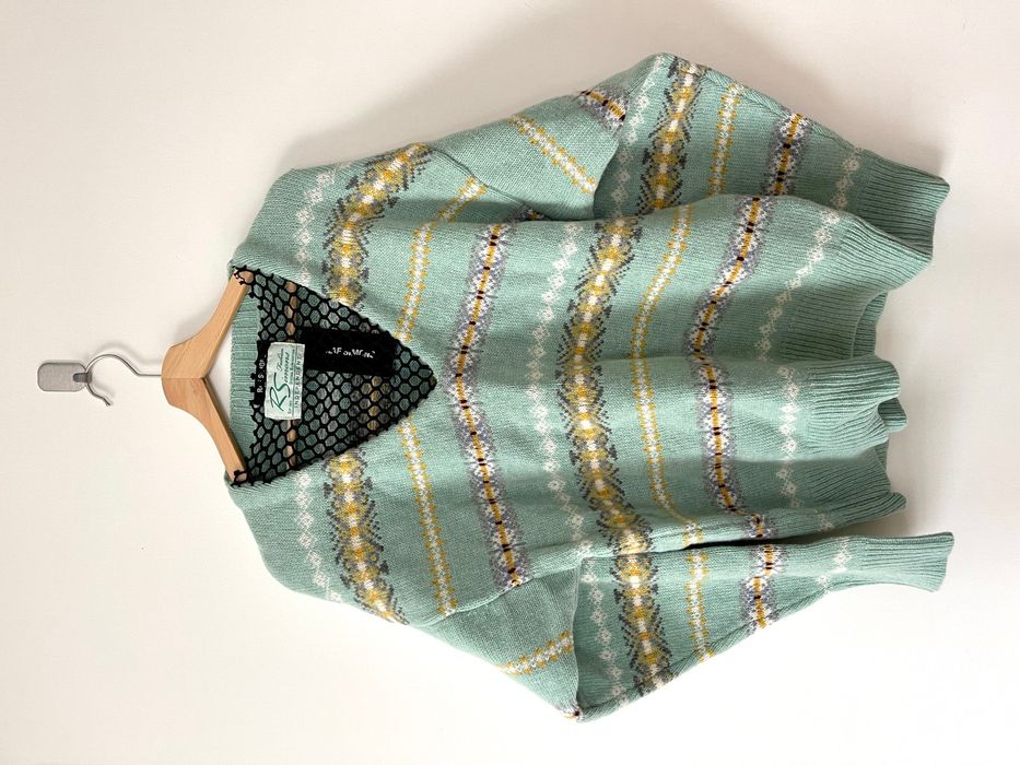 Fair Isle Jacquard Net Sweater in Green Raf Simons