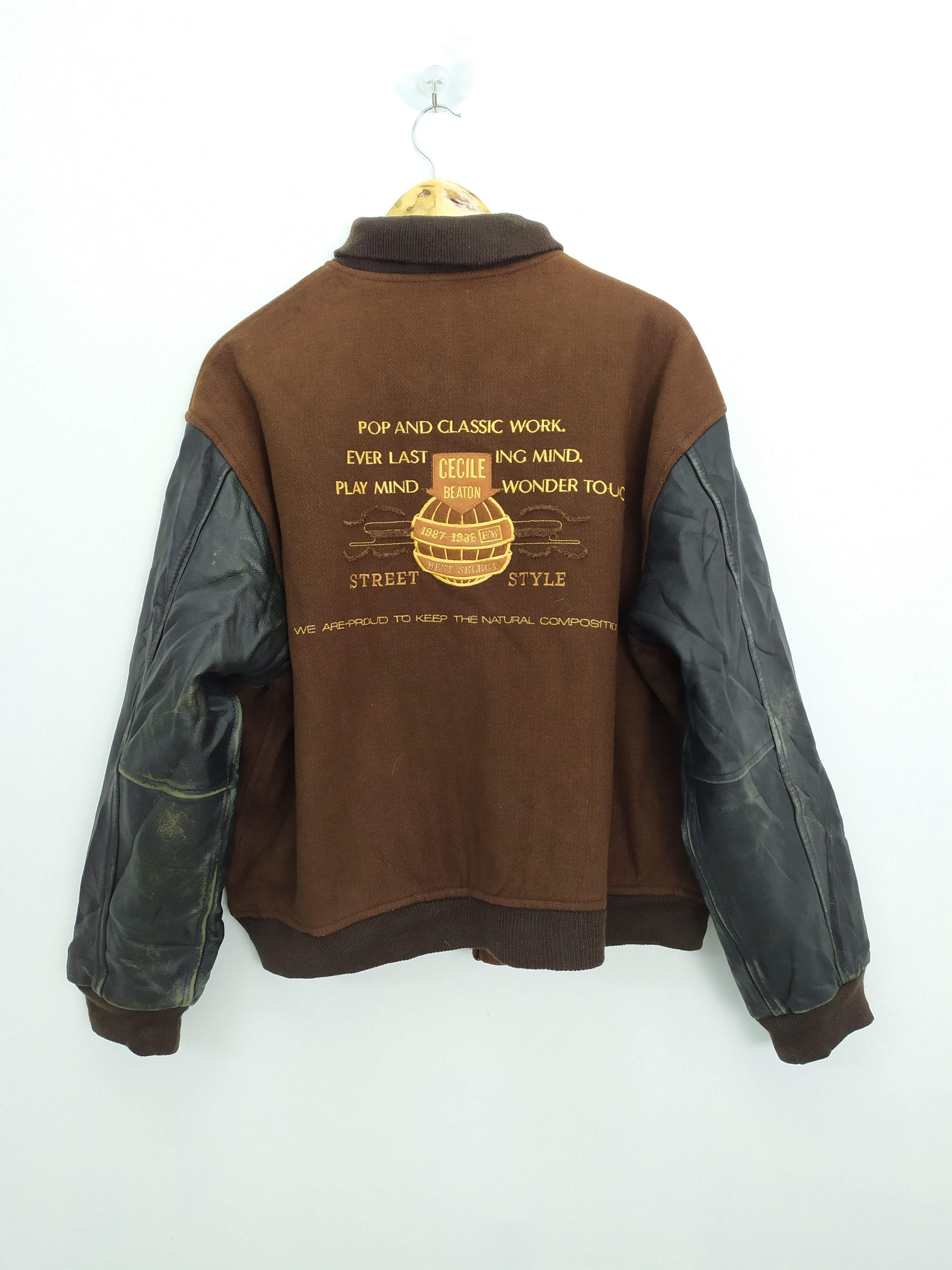 Vintage CECILE BEATON WOOL VARSITY JACKET LEATHER SLEEVE Size US L / EU 52-54 / 3 - 1 Thumbnail