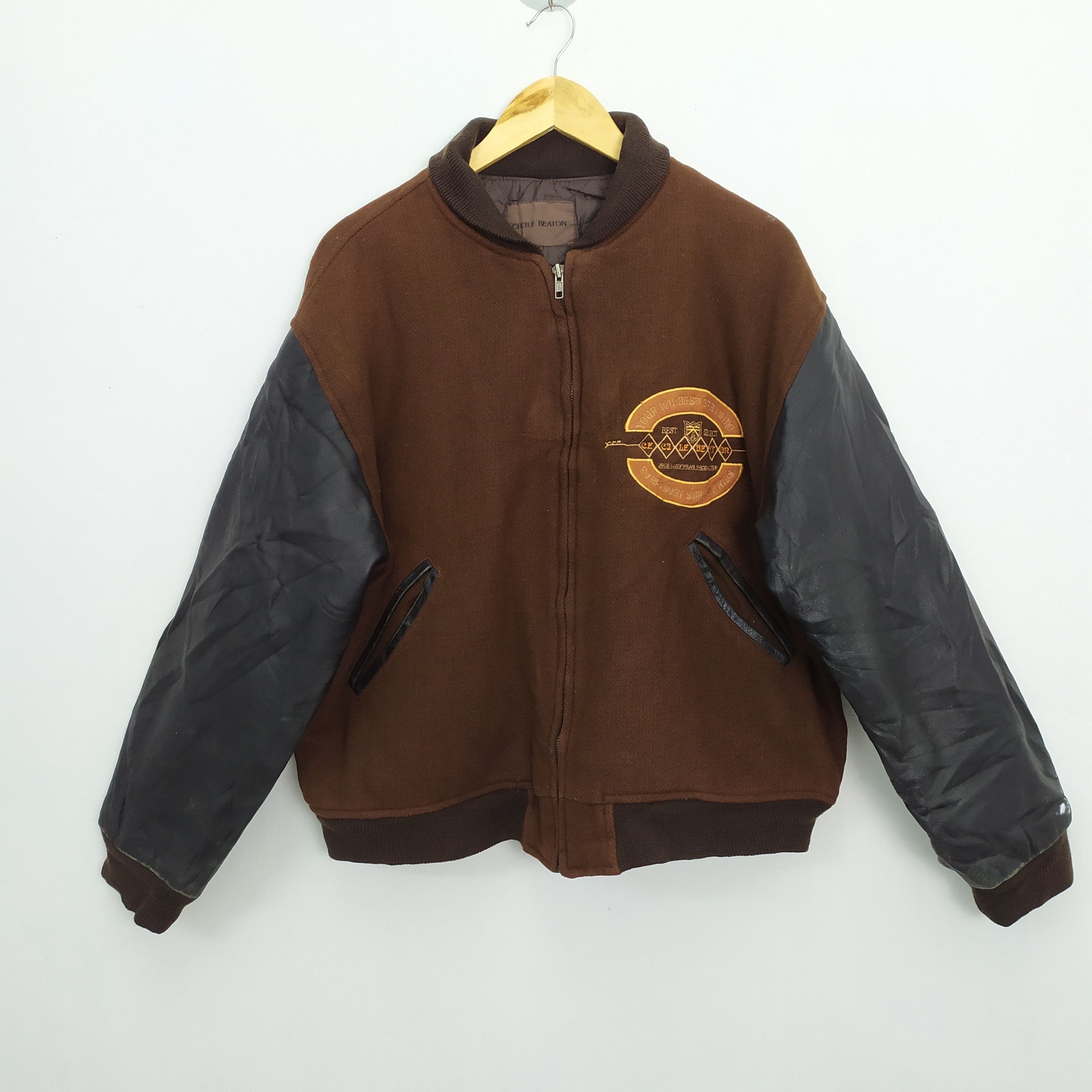 Vintage CECILE BEATON WOOL VARSITY JACKET LEATHER SLEEVE Size US L / EU 52-54 / 3 - 2 Thumbnail