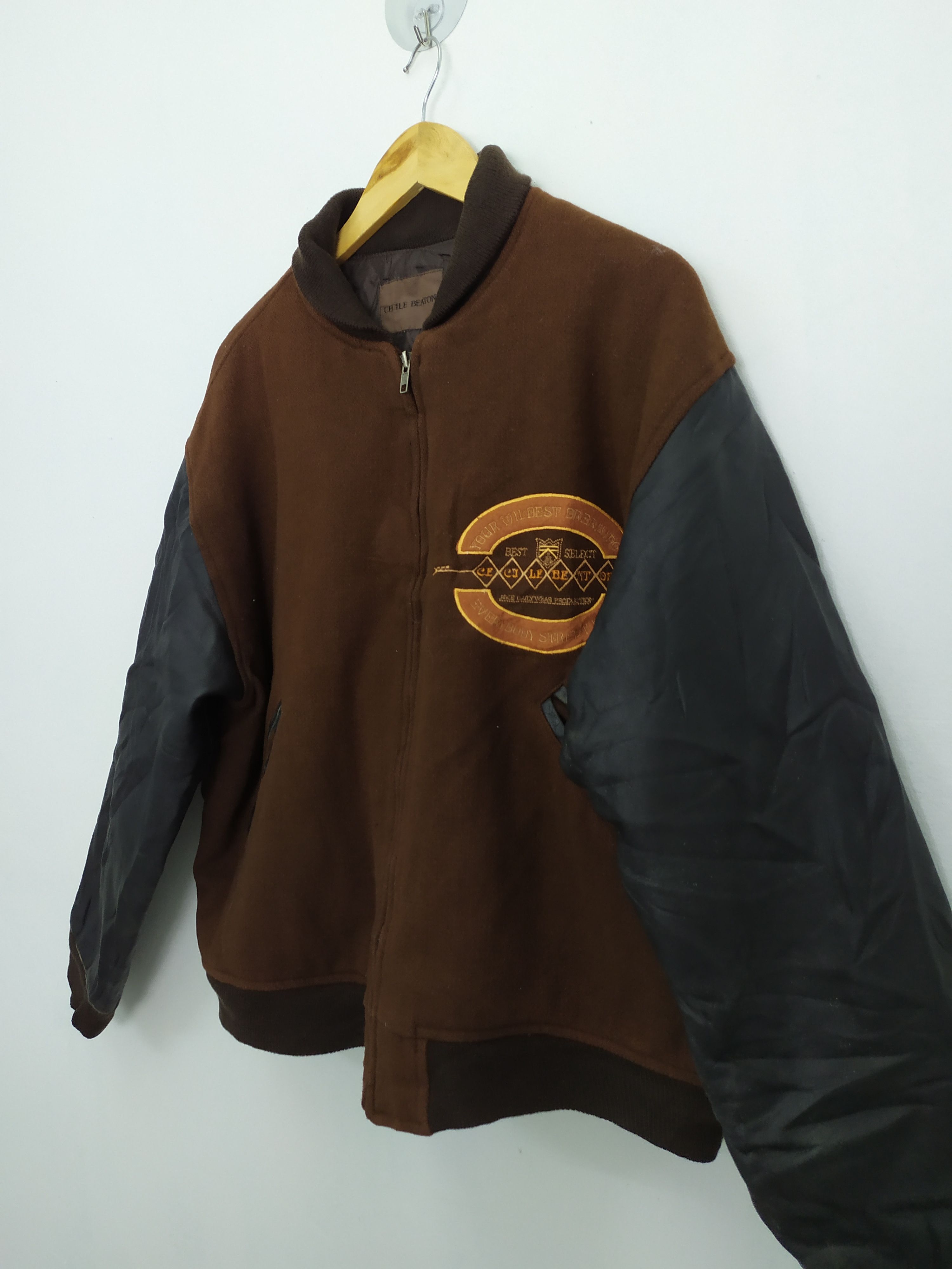 Vintage CECILE BEATON WOOL VARSITY JACKET LEATHER SLEEVE Size US L / EU 52-54 / 3 - 3 Thumbnail