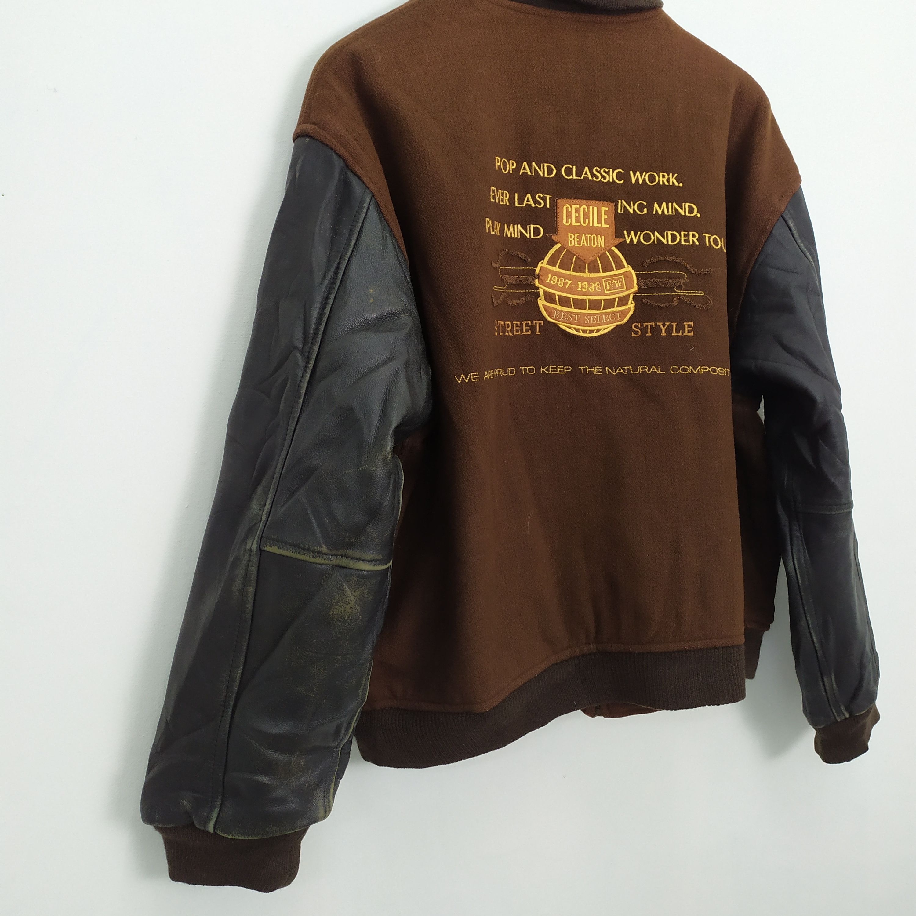 Vintage CECILE BEATON WOOL VARSITY JACKET LEATHER SLEEVE Size US L / EU 52-54 / 3 - 6 Thumbnail