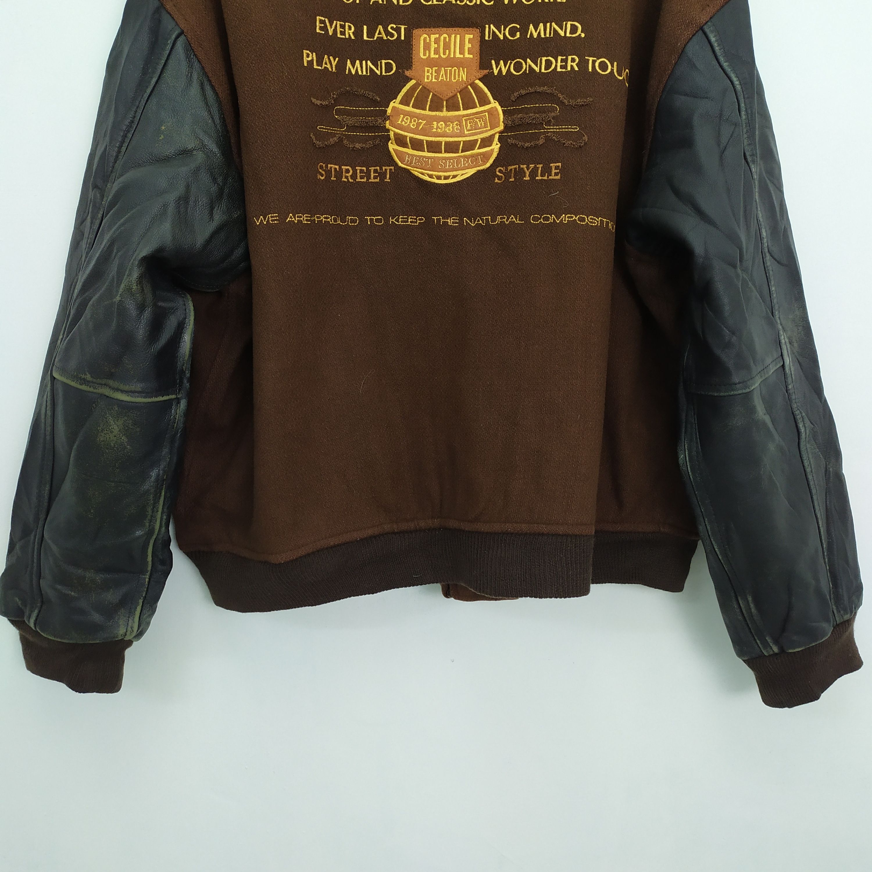 Vintage CECILE BEATON WOOL VARSITY JACKET LEATHER SLEEVE Size US L / EU 52-54 / 3 - 7 Thumbnail