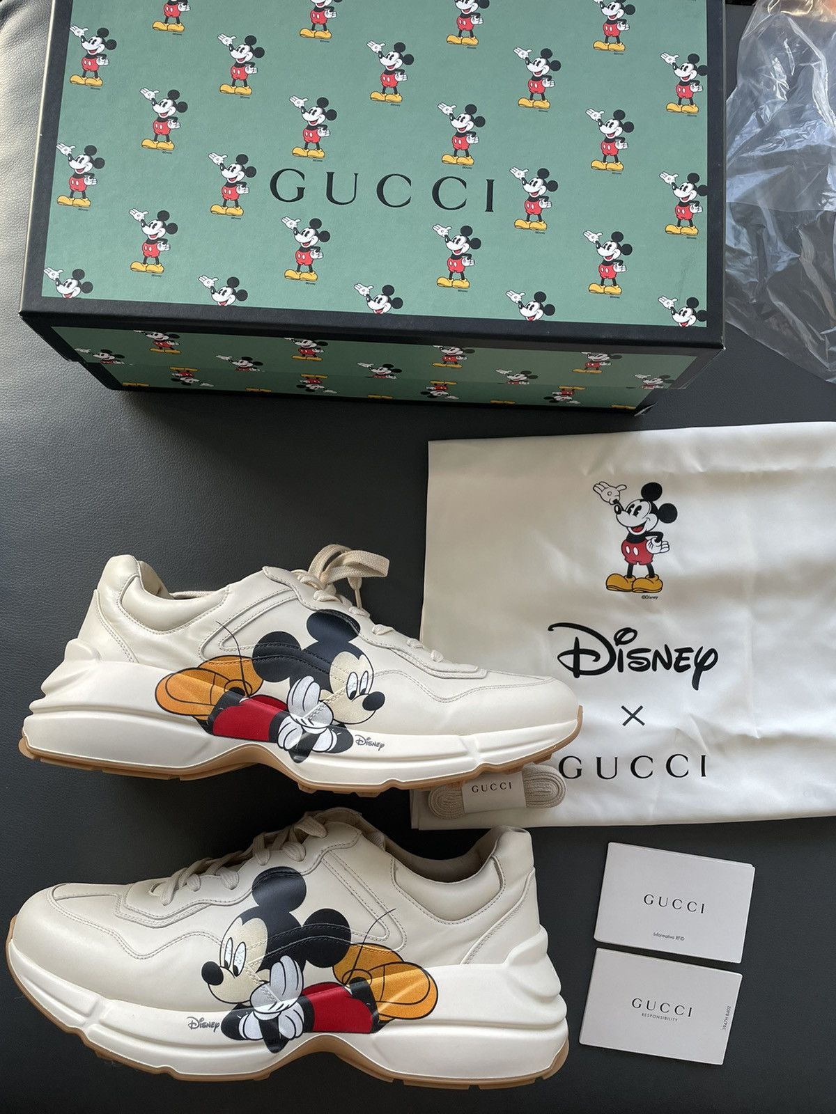 New Super Rare Gucci x Mickey Mouse Rhyton Leather Sneaker